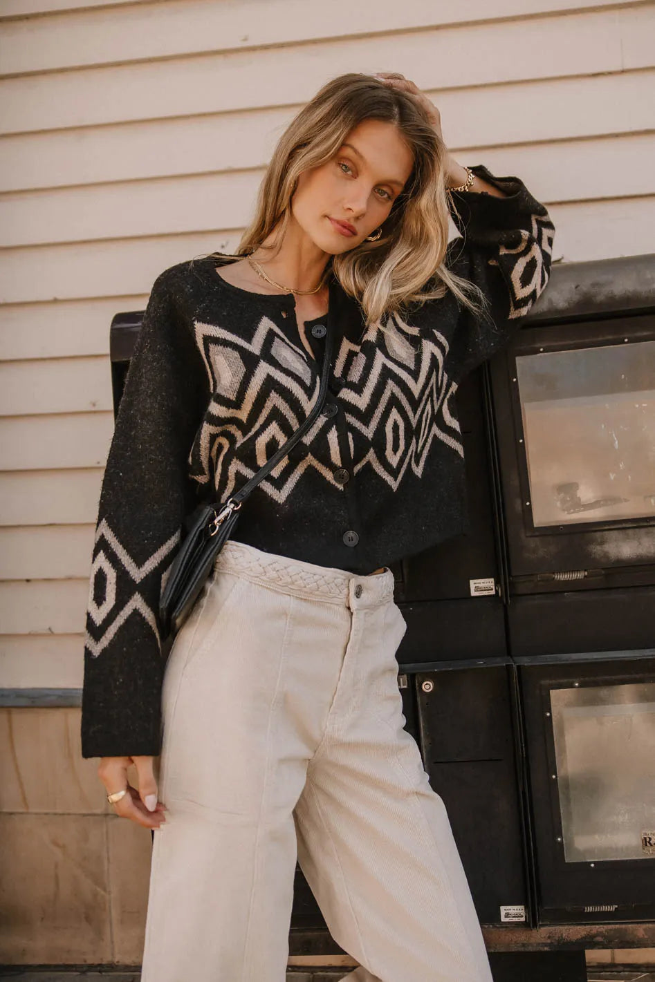Angelica Geometric Cardigan for Women - Black Knit Open Front Sweater | Cozy Fall & Winter Layering | Perfect for Office, Date Night & Casual Outfits