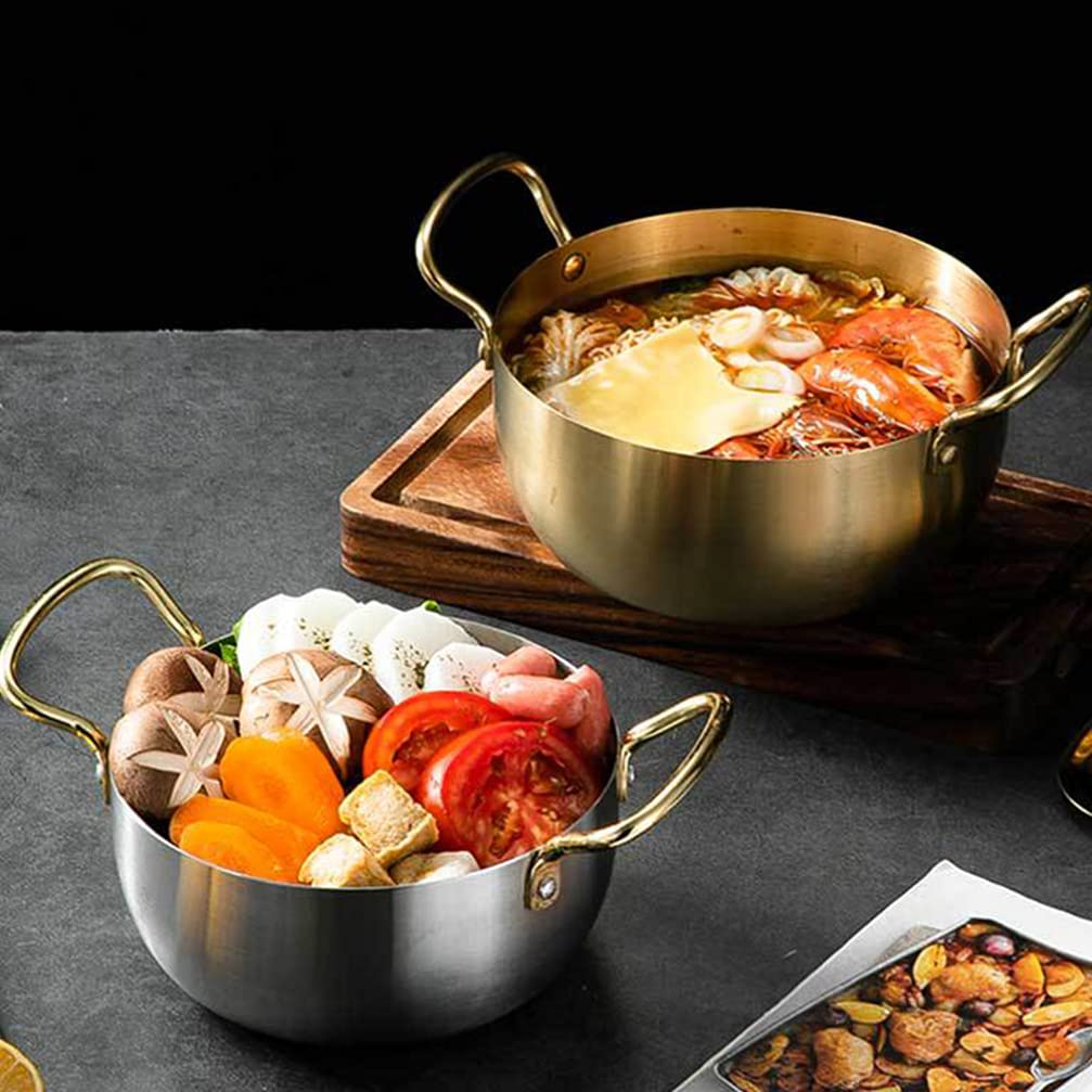 YARDWE Stainless Steel Noodle Pot - 24.5x16x7.3cm Korean Ramen Cooker, Pasta & Soup Pan with Handle for Stovetop Cooking - Perfect for Ramen, Seafood Boil, Pho & Hot Pot at Home