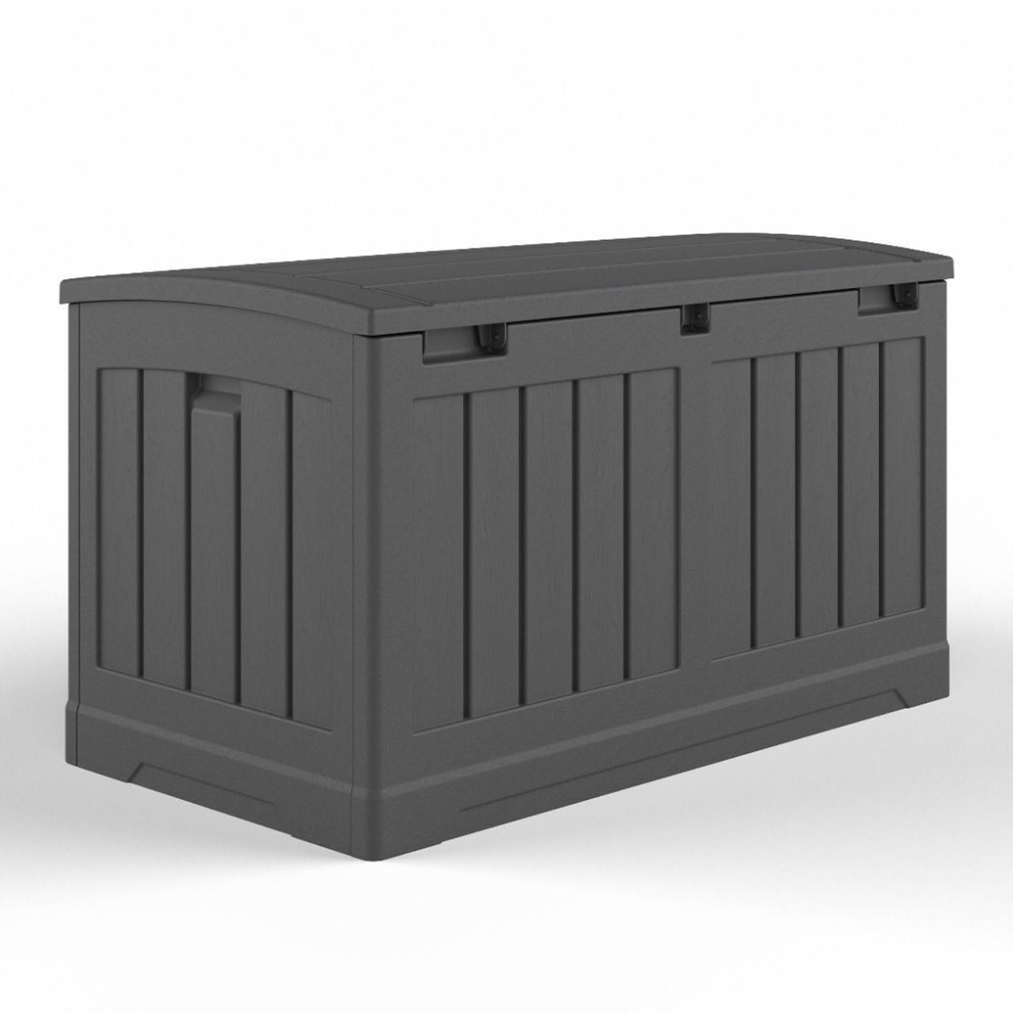 Suncast 50 Gallon All-Weather Resin Outdoor Storage Deck Box with Arched Lid - Medium Capacity Patio, Garden & Pool Storage Solution - Durable Peppercorn Design for Backyard, Deck or Poolside Organization