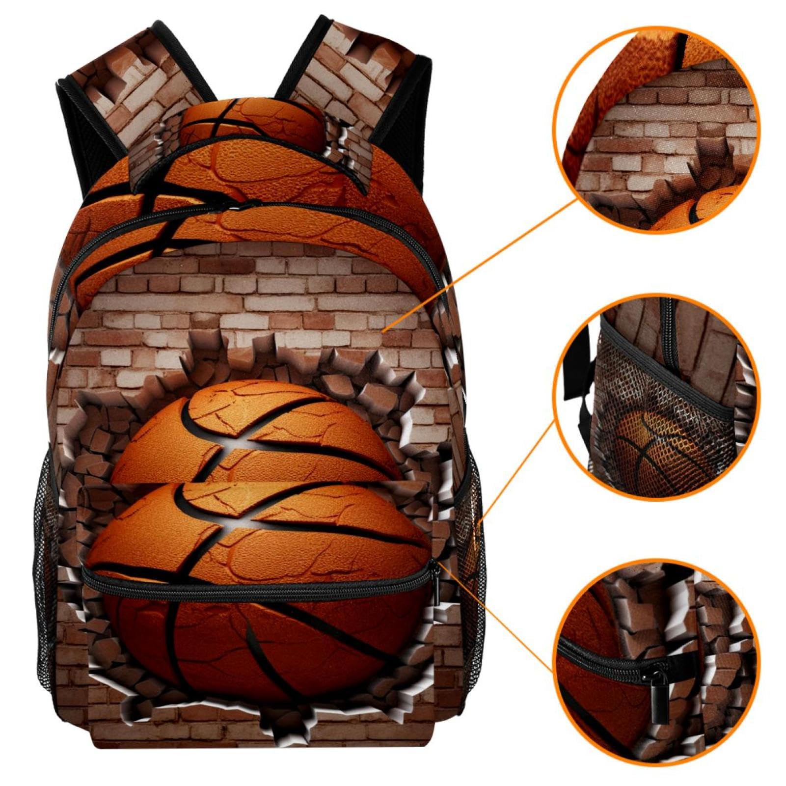 Stylish Travel Backpack for Women & Men - Durable Basketball Wall Texture Design - Perfect for Gym, School, Work & Outdoor Adventures