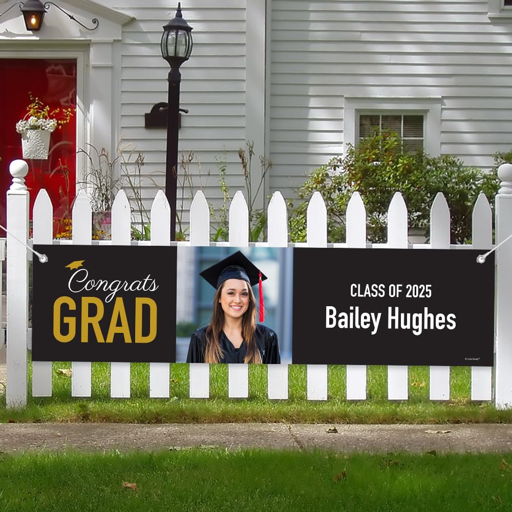 Personalized Graduation Banner 5-Foot Class of 2025 with Photo - Gold Custom Party Decor for High School & College Graduation Ceremony, Party Backdrop & Celebration Decorations