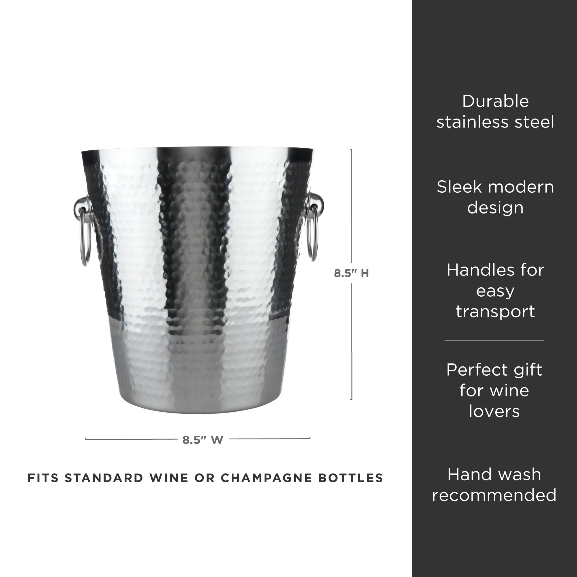Premium Stainless Steel Hammered Ice Bucket for Champagne & Wine - Elegant Barware for Parties, Weddings & Home Entertaining