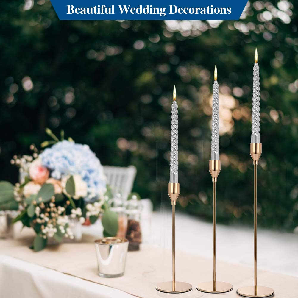 Set of 6 Pink Gold Candlestick Holders - Elegant Taper Candle Holders for Home Decor, Wedding Centerpieces, Dining Table, Party & Anniversary Decorations | Romantic Ambiance Lighting for Dinner Parties, Holiday Tablescapes & Special Occasions