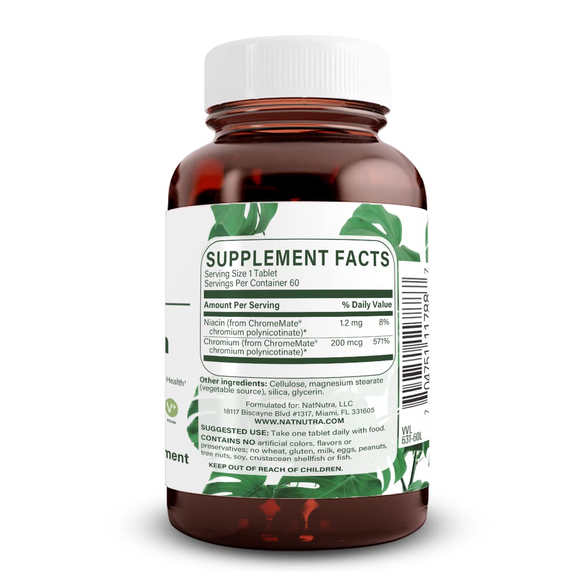 Natural Nutra GTF Chromium Polynicotinate with ChromeMate 200mcg - 60 Vegan Tablets for Metabolism Support, Cardiovascular & Overall Health | Ideal for Diabetics & Weight Management