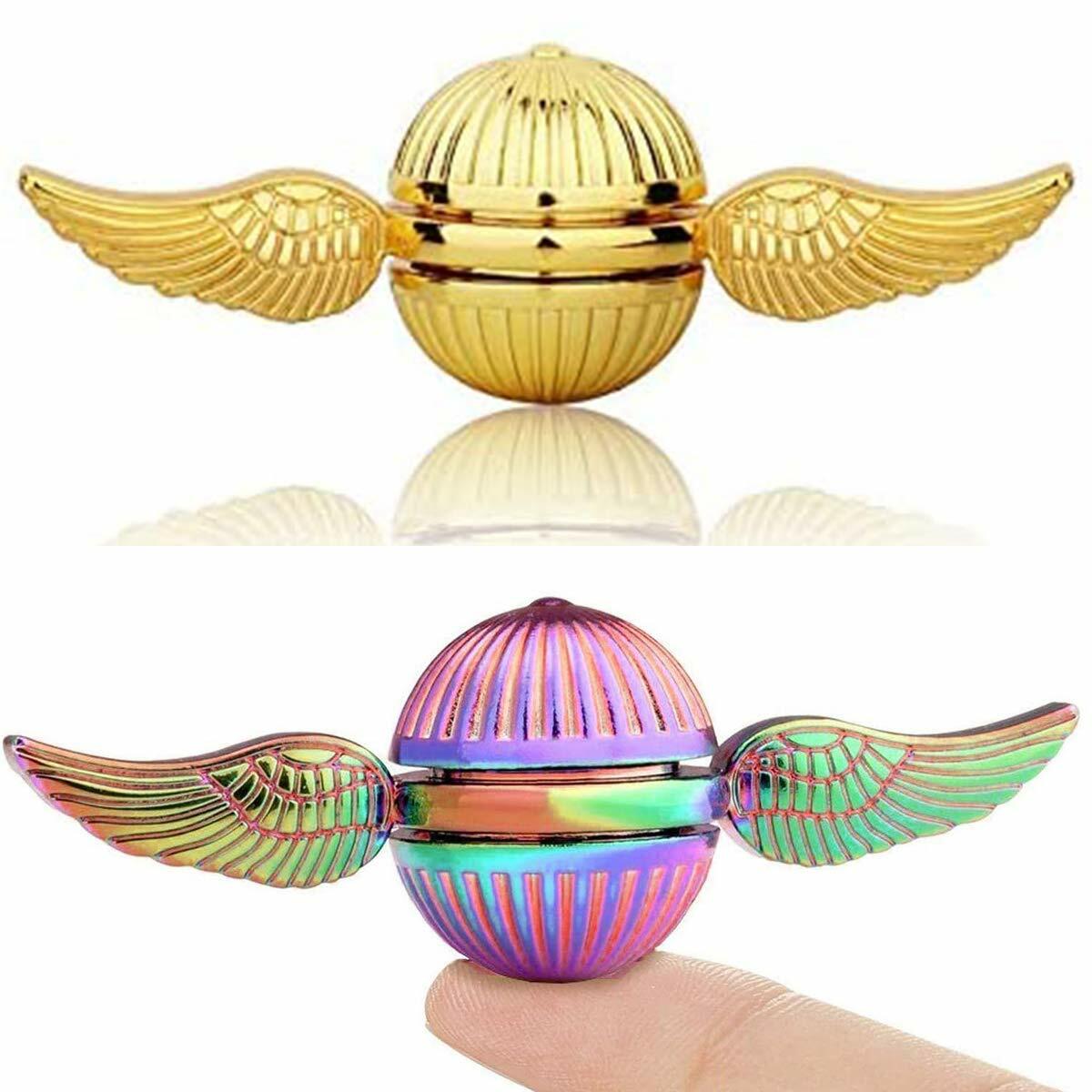 Premium Golden Metal Fidget Spinners - Stress Relief Hand Spinner Desk Toy (2 Pack) for Adults & Kids - Office, Classroom, Travel & Anxiety Relief