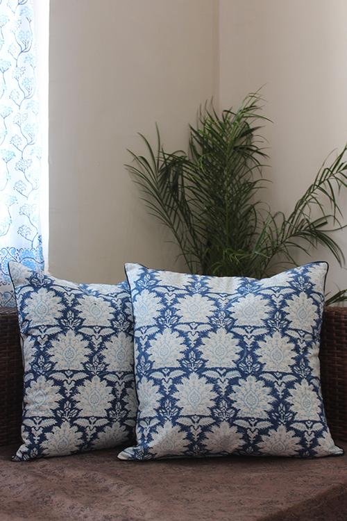 Sootisyahi 'Banuksha' Handblock Printed Cotton Cushion Cover Set - 2 Pack, Bohemian Home Decor, Throw Pillow Covers for Sofa, Bed, Living Room & Outdoor Use