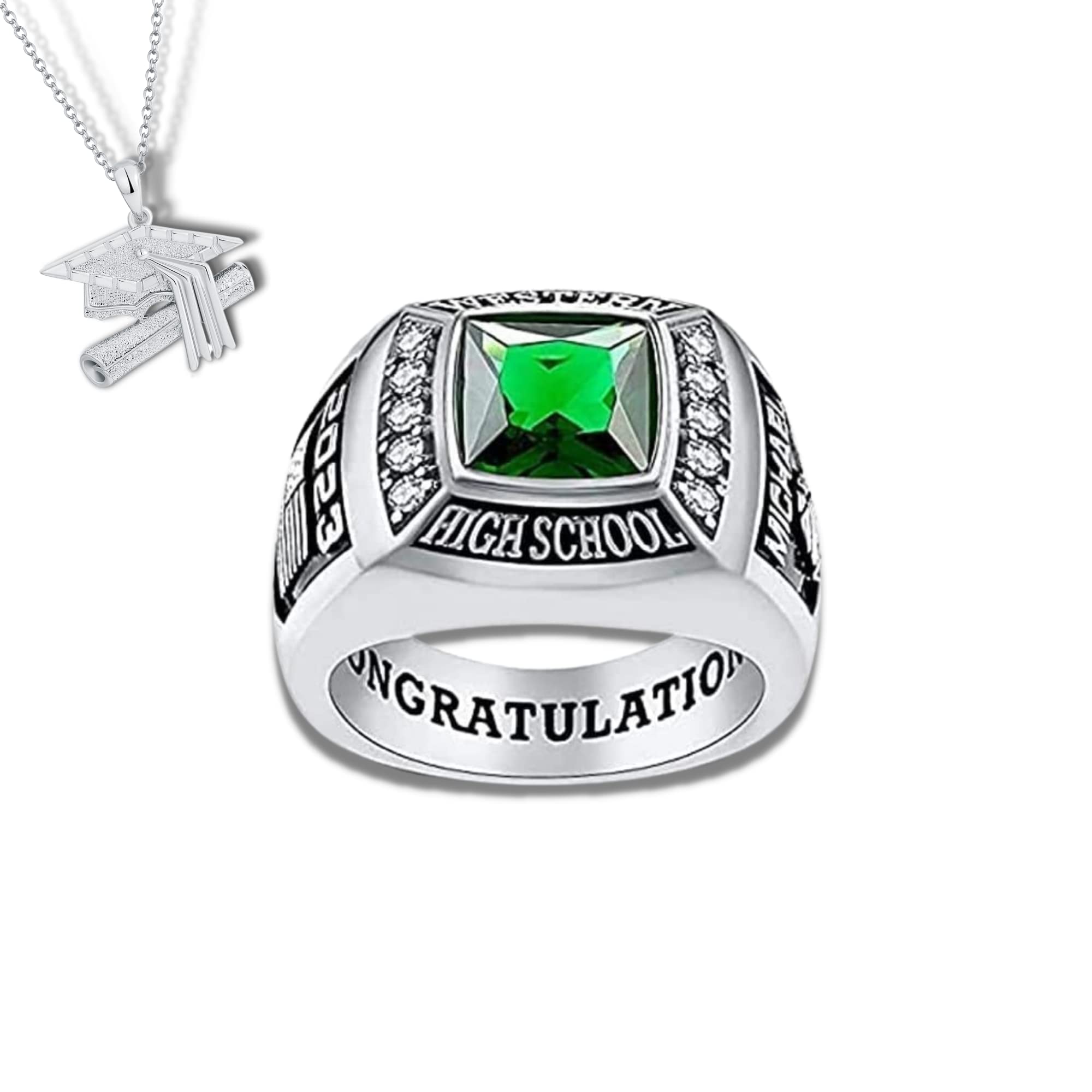 Premium Class Ring for Men - Authentic 925 Sterling Silver or 10KT Gold Custom College Ring - Personalized High School & University Graduation Gift - Perfect for Commencement Ceremonies & Alumni Events