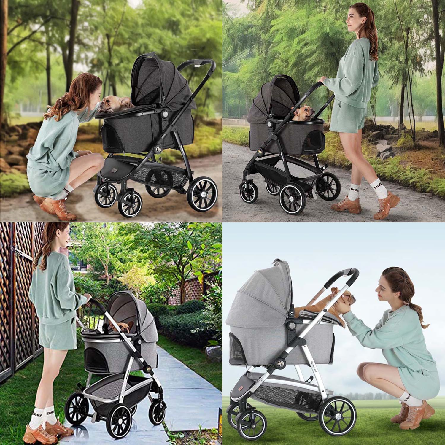 Kenyone 3-in-1 Pet Stroller for Small to Medium Dogs & Cats - Detachable Carrier for Puppies, Kittens & Bunnies (Black C510) | Perfect for Vet Visits, Park Walks & Travel Adventures
