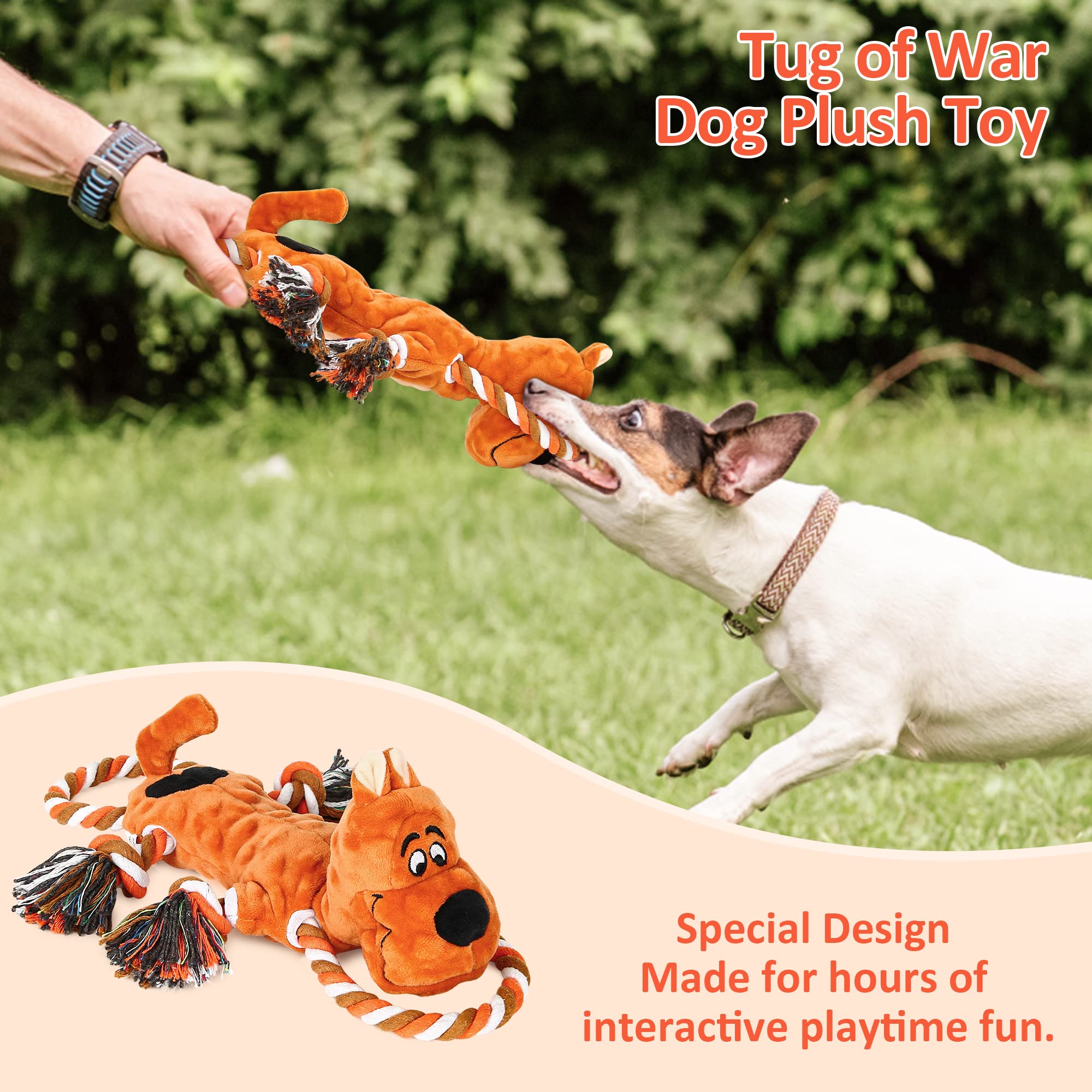IOKHEIRA Squeaky Dog Toys for Large Breeds - Plush Cotton Chew Toy with Built-in Squeaker for Teeth Cleaning & Play - Perfect for Tug of War, Boredom Relief & Interactive Playtime at Home or Outdoors