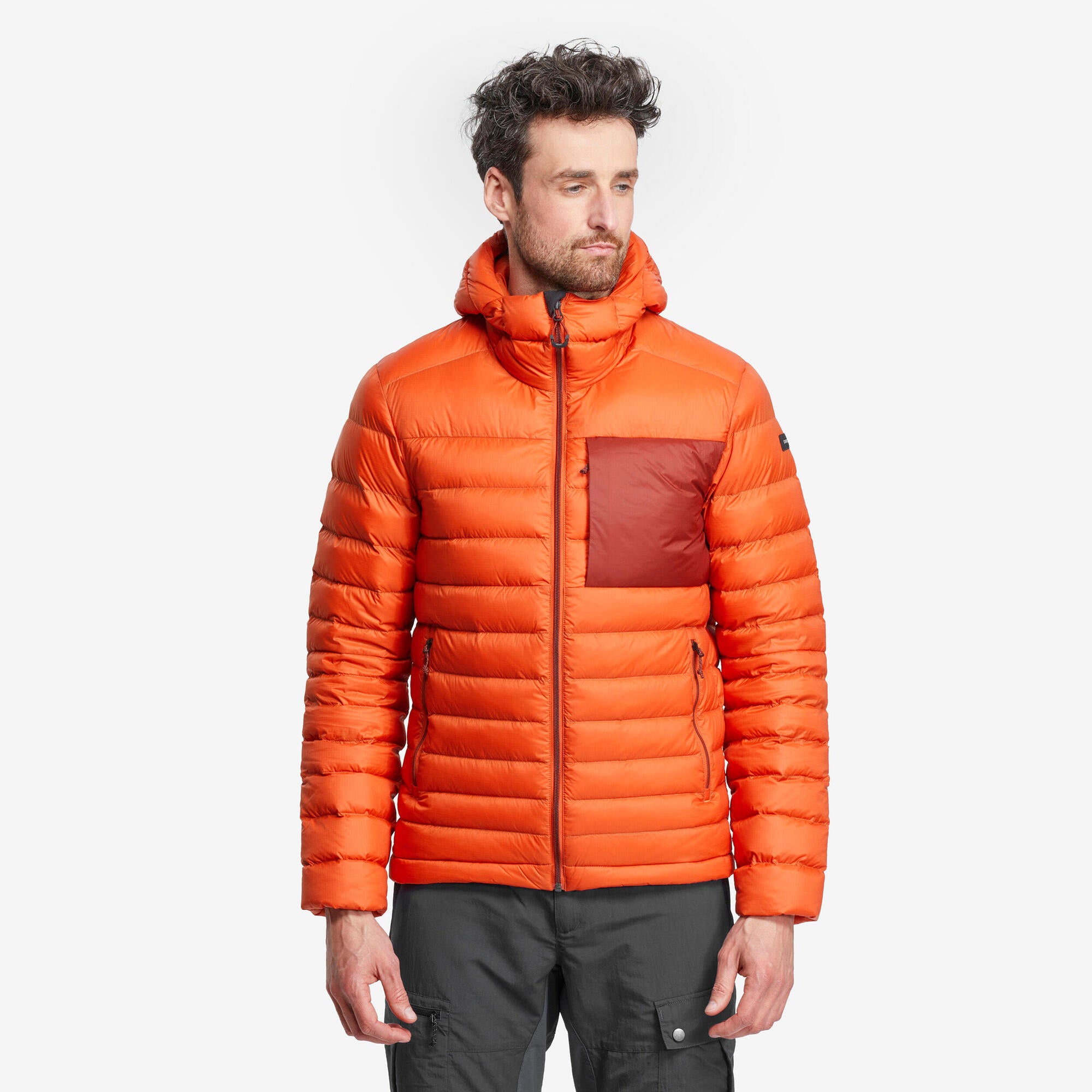 Forclaz MT500 Men's Hooded Padded Jacket for Mountain & Backpacking - Warm & Lightweight Down Coat for Hiking, Camping in Cold Weather (14°F)