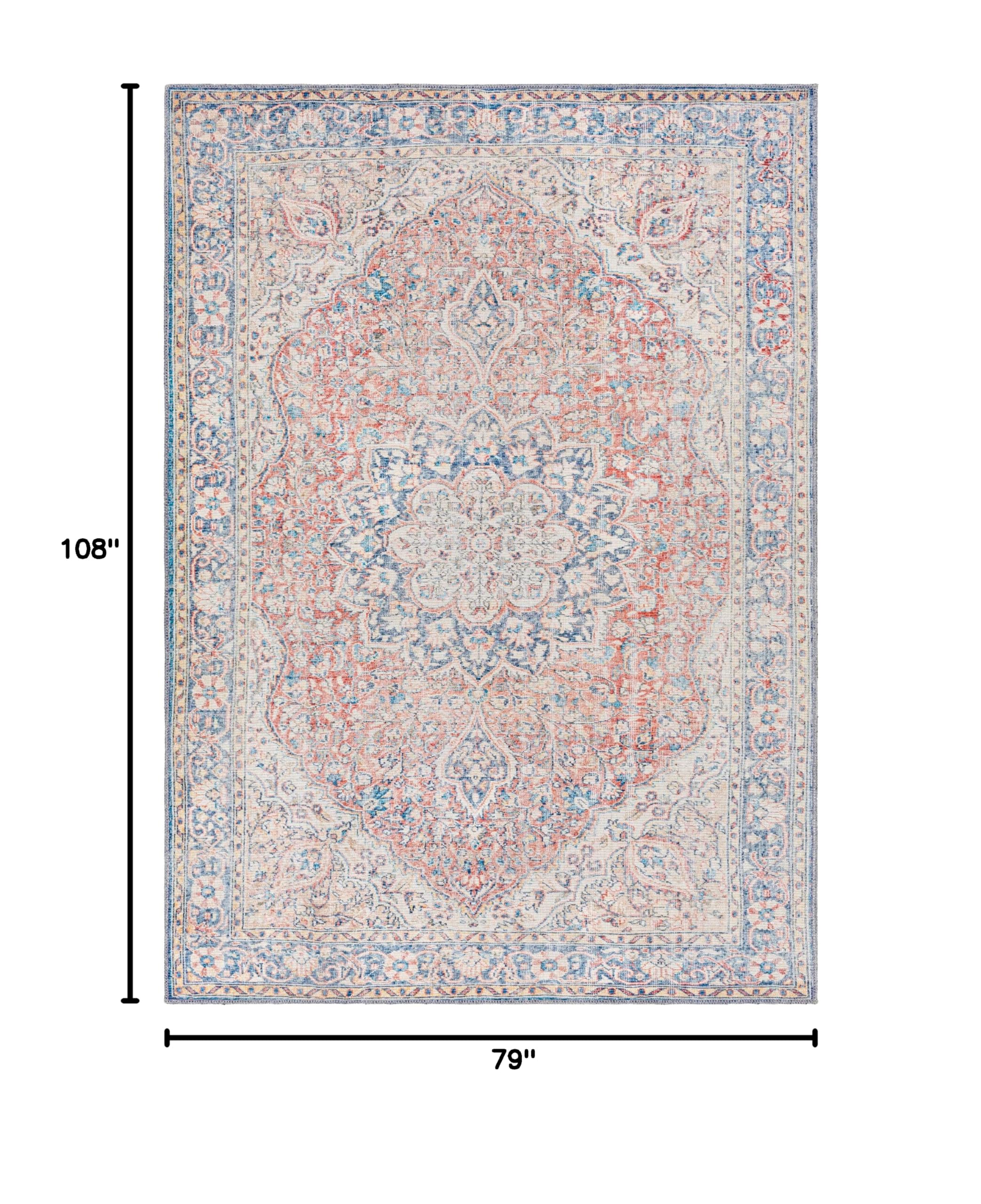 Mark&Day Washable Rugs 6x9 Feet - Traditional Rust Red Brown Area Rug for Living Room, Bedroom, Kitchen - Machine Washable Indoor Carpet (6'7