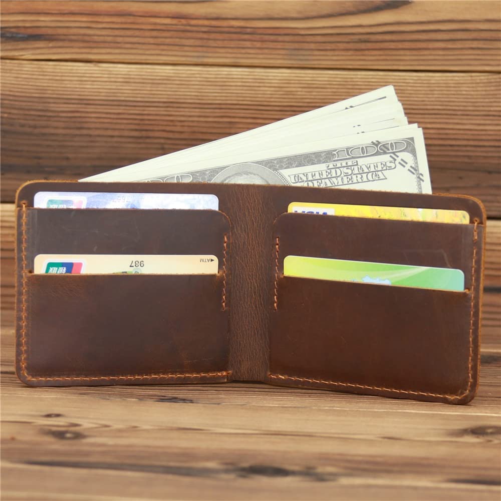Slim Minimalist Leather Wallet for Men & Women - Compact Bifold Front Pocket Credit Card Holder (Brown, 12x9.5x2cm) - Perfect for Travel, Everyday Carry & RFID Protection