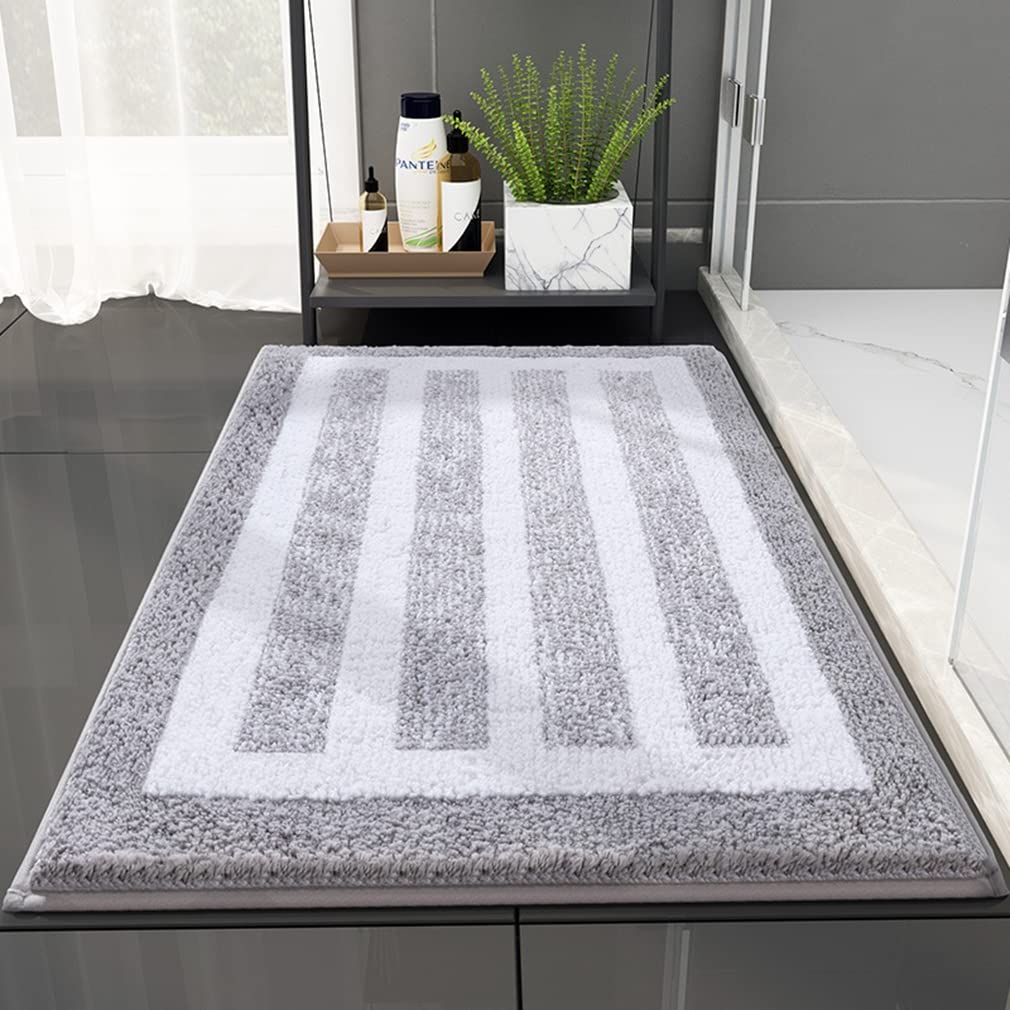 Premium Non-Slip Striped Microfiber Bath Rug - Super Absorbent & Machine Washable Bath Mat (16