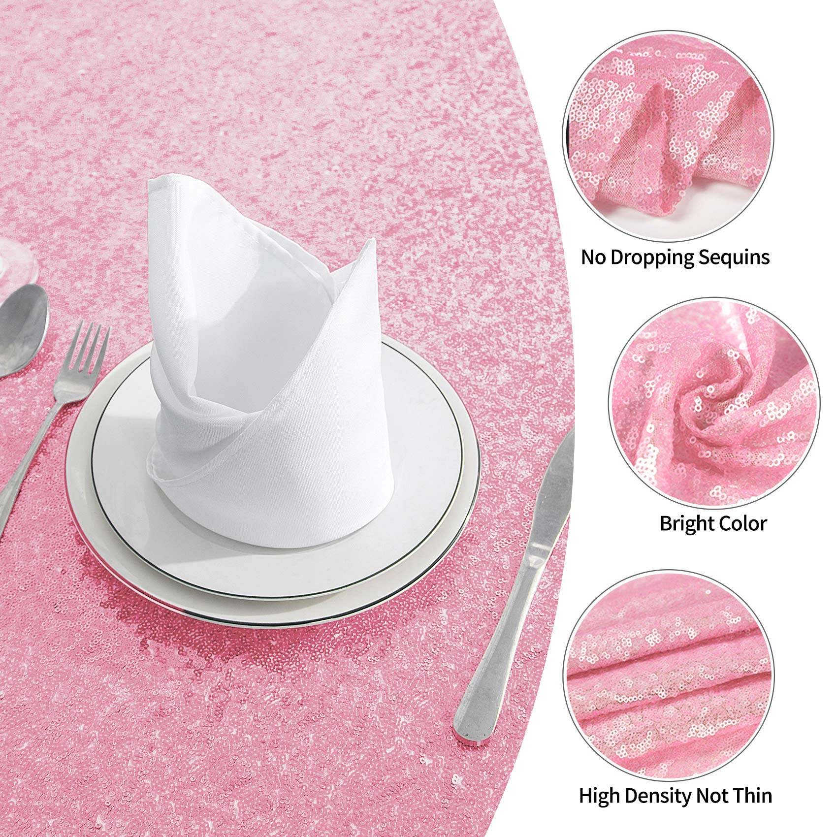 Pufogu 90x132 Inch Pink Sequin Tablecloth - Glitter Rectangular Table Cover for Birthday, Wedding, Bridal & Baby Shower Party Decor | Perfect for Holiday Celebrations, Banquet Tables & Special Events