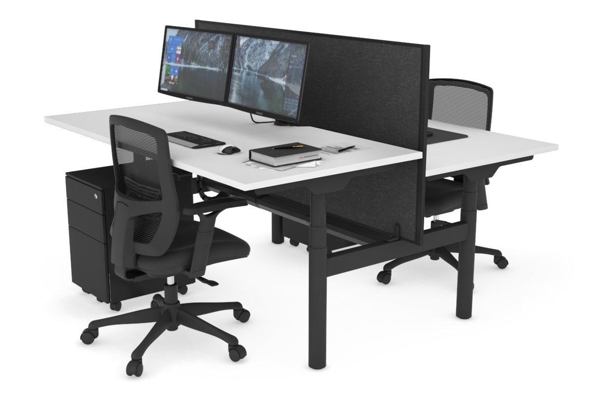 Flexi Premium Height Adjustable 2 Person H Bench Workstation - Black Frame [1600L x 800W with Cable Management] - Ideal for Office, Home Workspace & Collaborative Work Environments