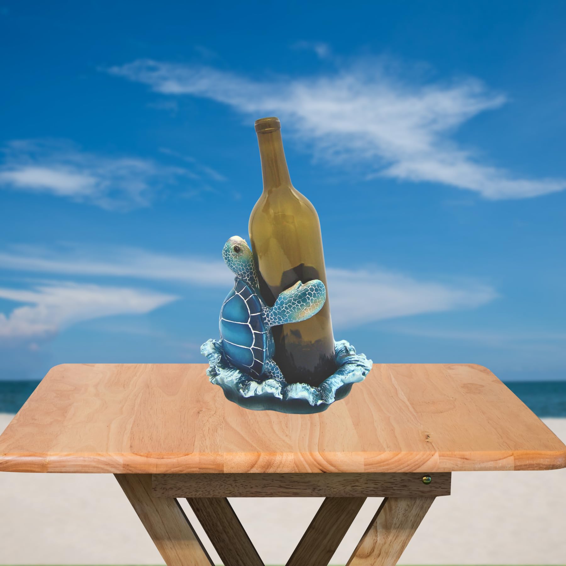 Sea Turtle Wine Bottle Holder - Nautical Themed Home Bar Decor & Kitchen Wine Organizer - Perfect for Beach House, Coastal Decor, and Wine Lover Gifts