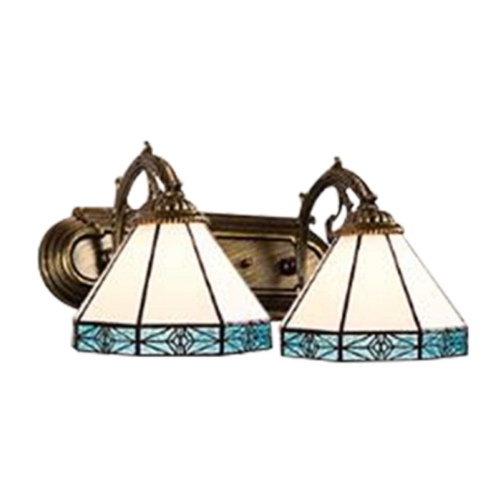 Tiffany Style Wall Sconce Lamp - 9 Inch Glass Mirror Front Light Fixture for Bedroom, Living Room, Hallway | Mermaid Arm Design with Blue Stained Glass (2-Light Basic) - Perfect for Ambient Lighting & Home Decor