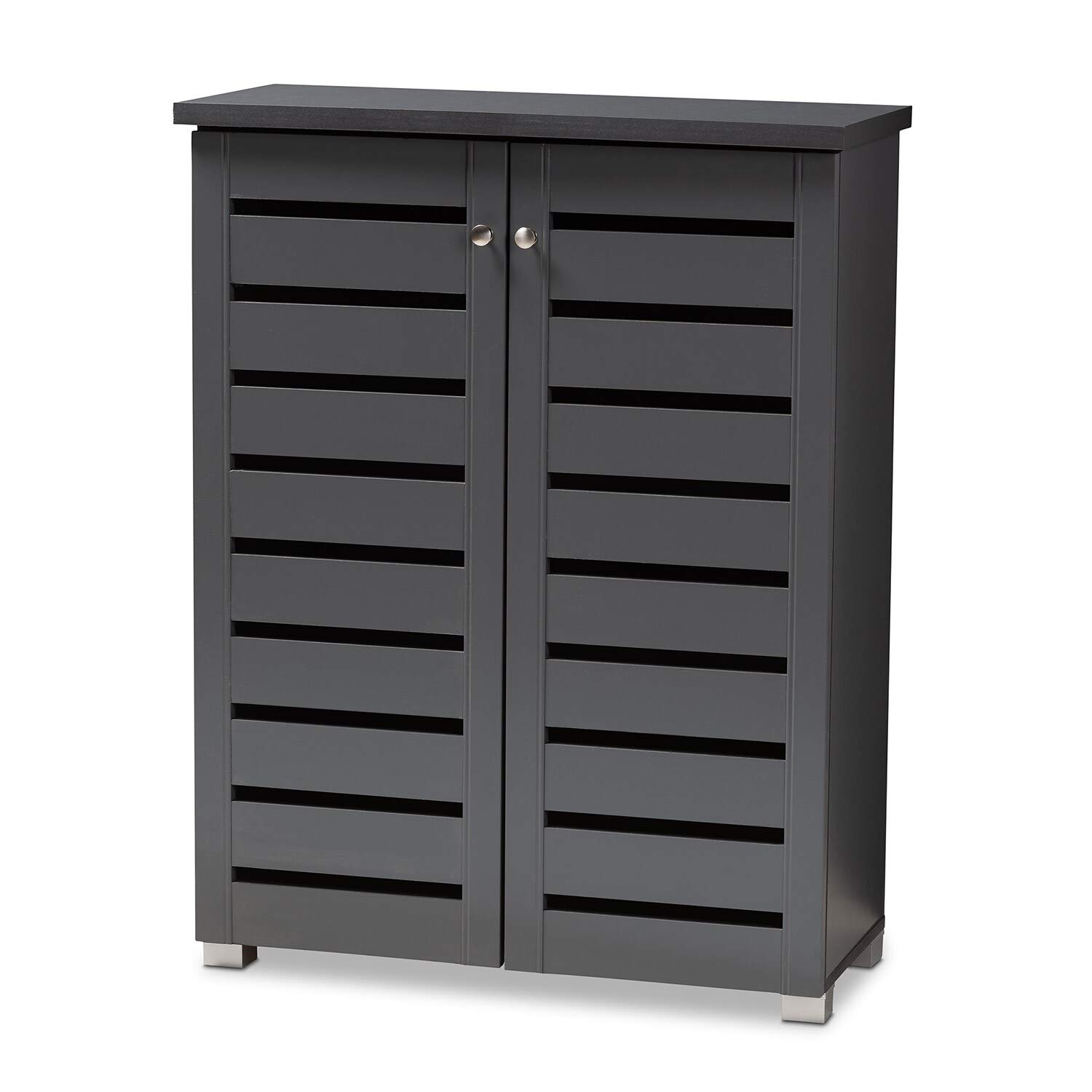 Modern Grey Wooden Shoe Storage Cabinet with Hardware - Perfect for Entryway, Closet & Bedroom Organization