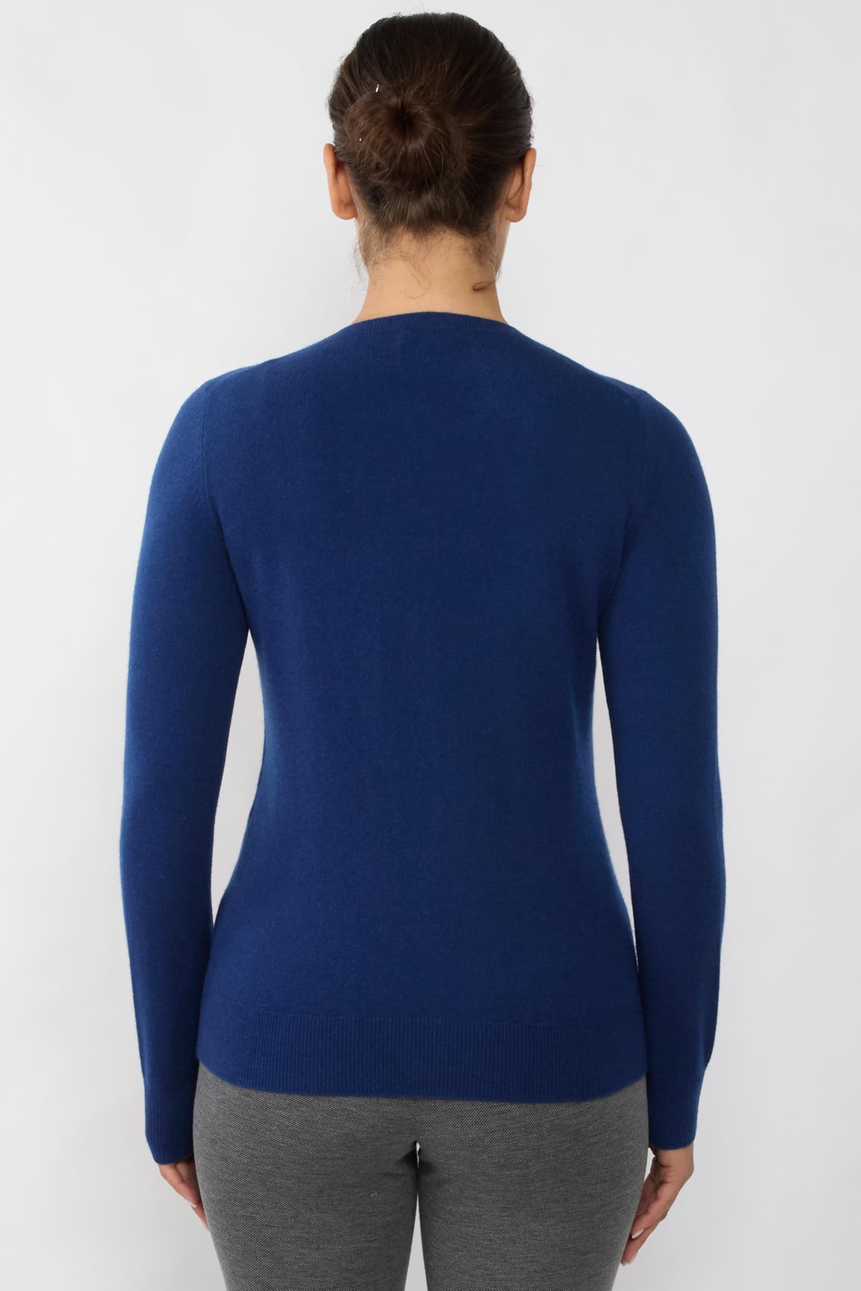 JENNIE LIU Women's 100% Pure Cashmere Button Front Long Sleeve Crewneck Cardigan Sweater | Soft & Warm Winter Knitwear | Perfect for Office, Lounge & Casual Outfits
