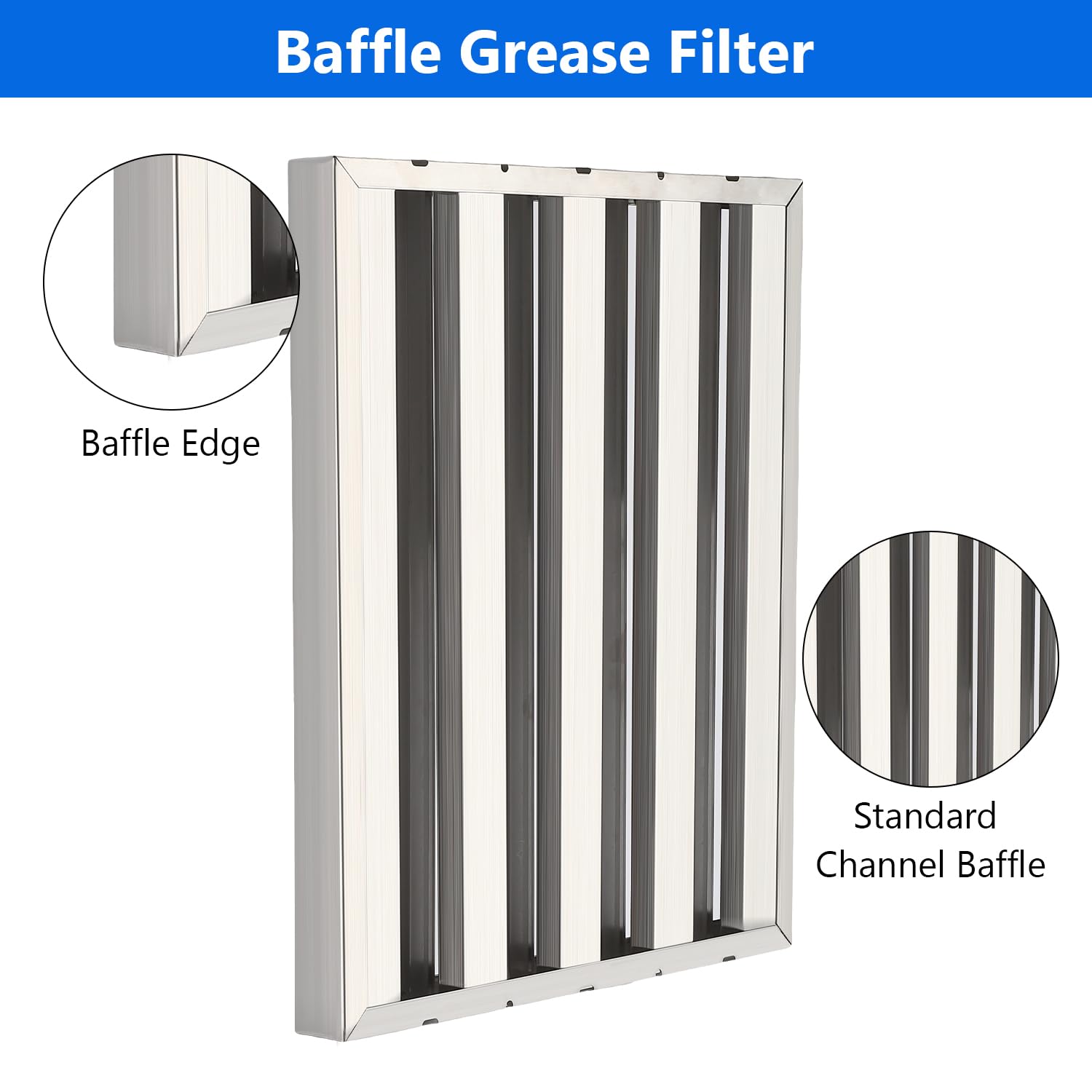GARVEE 19.5x24.5 Inch Range Hood Filters - 430 Stainless Steel with 5 Grooves (6 Pack) - Perfect for Kitchen Ventilation & Grease Filtration