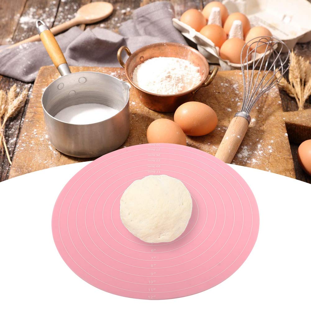 Non-Stick Silicone Baking Mat with Measurements - 11.81 x 11.81 Inch Round Pink Pastry Mat for Rolling Dough, Cookies & Pie Crust - Perfect for Baking, Cooking & Cake Decorating