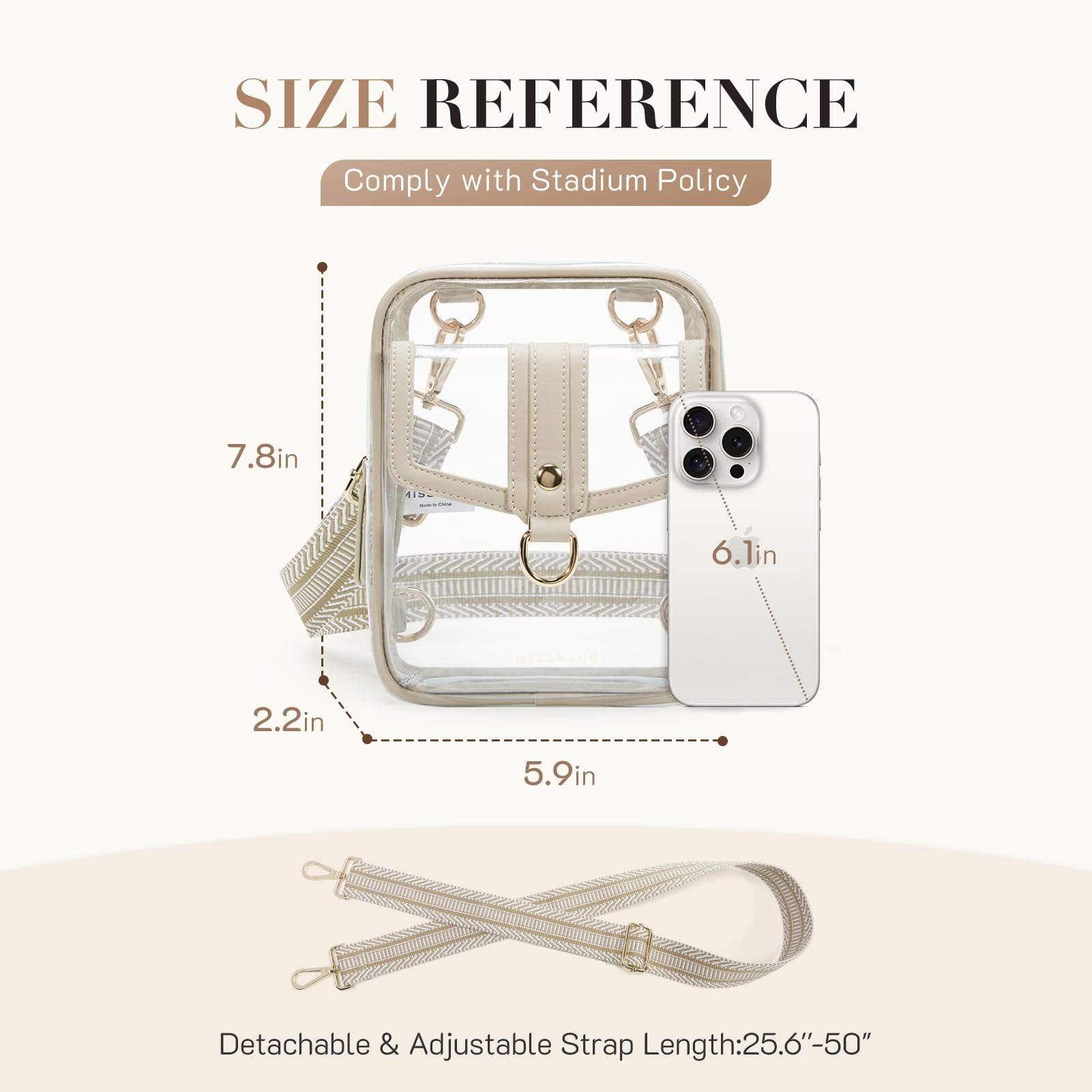 Missnine Clear Crossbody Bag for Women - Small Transparent Purse for Concerts, Stadium Events & Music Festivals - Perfect for Security Checks & Hands-Free Style