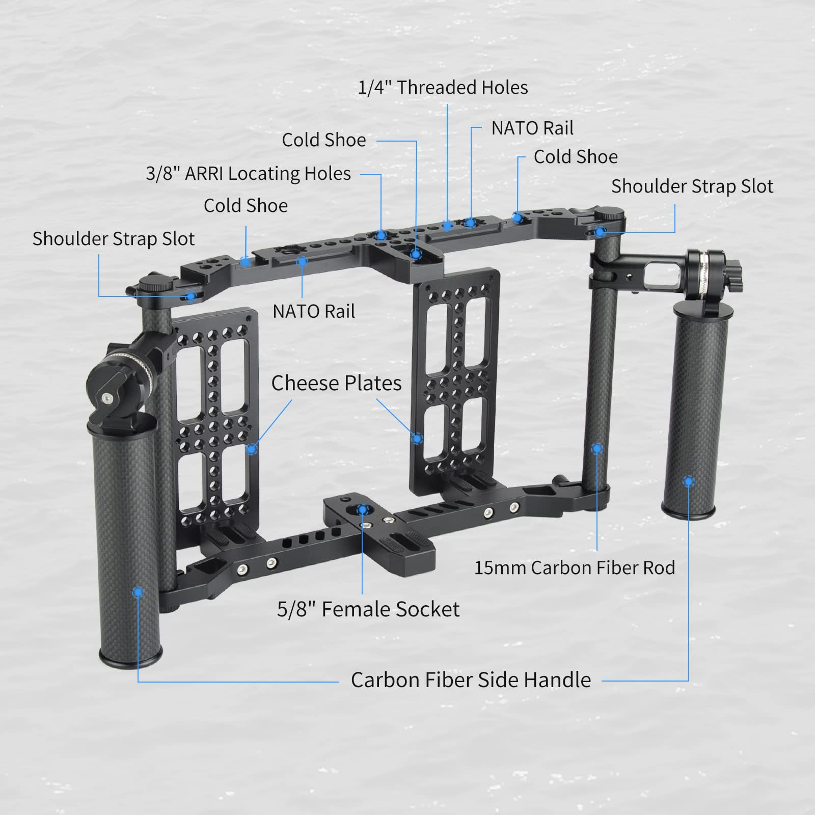 JSQ-003 Nitze Director's Monitor Cage with 2 Cheese Plates - Carbon Fiber Handles & Rods for 10