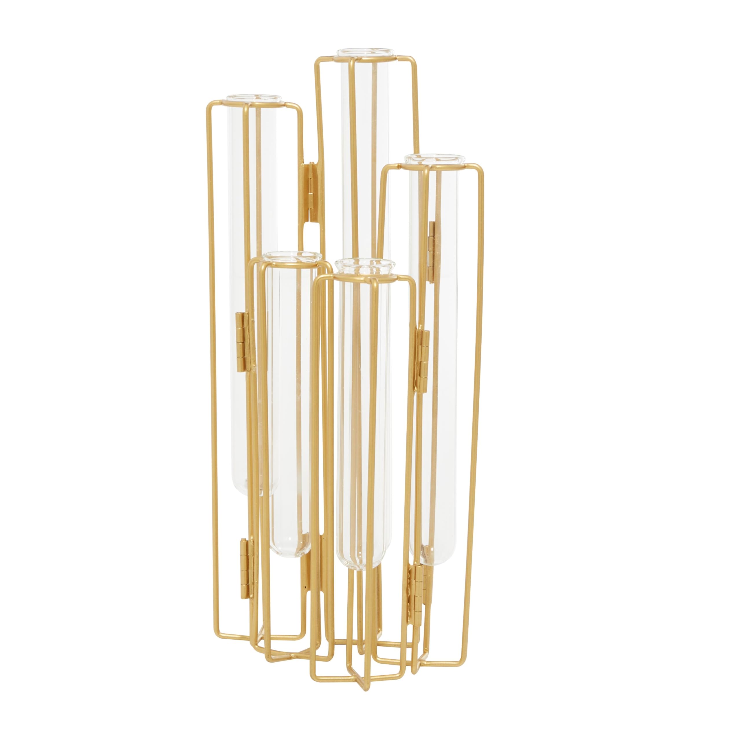 Deco 79 Gold Metal Decorative Vase with Glass Test Tubes - 10