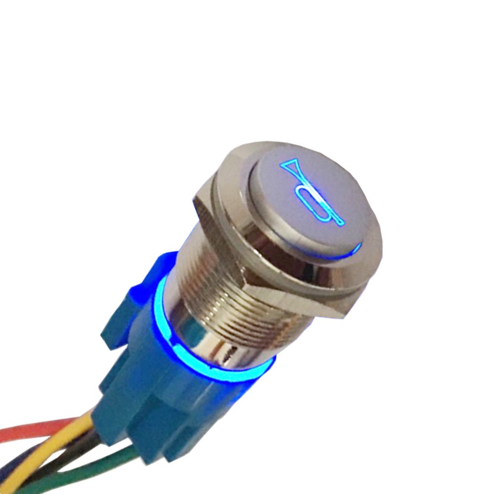ESUPPORT 12V Blue LED Car Horn Button - 19mm Metal Momentary Toggle Switch with Socket Plug for Automotive, Marine & DIY Projects | Perfect for Custom Car Horns, Alarm Systems & Electrical Control Panels