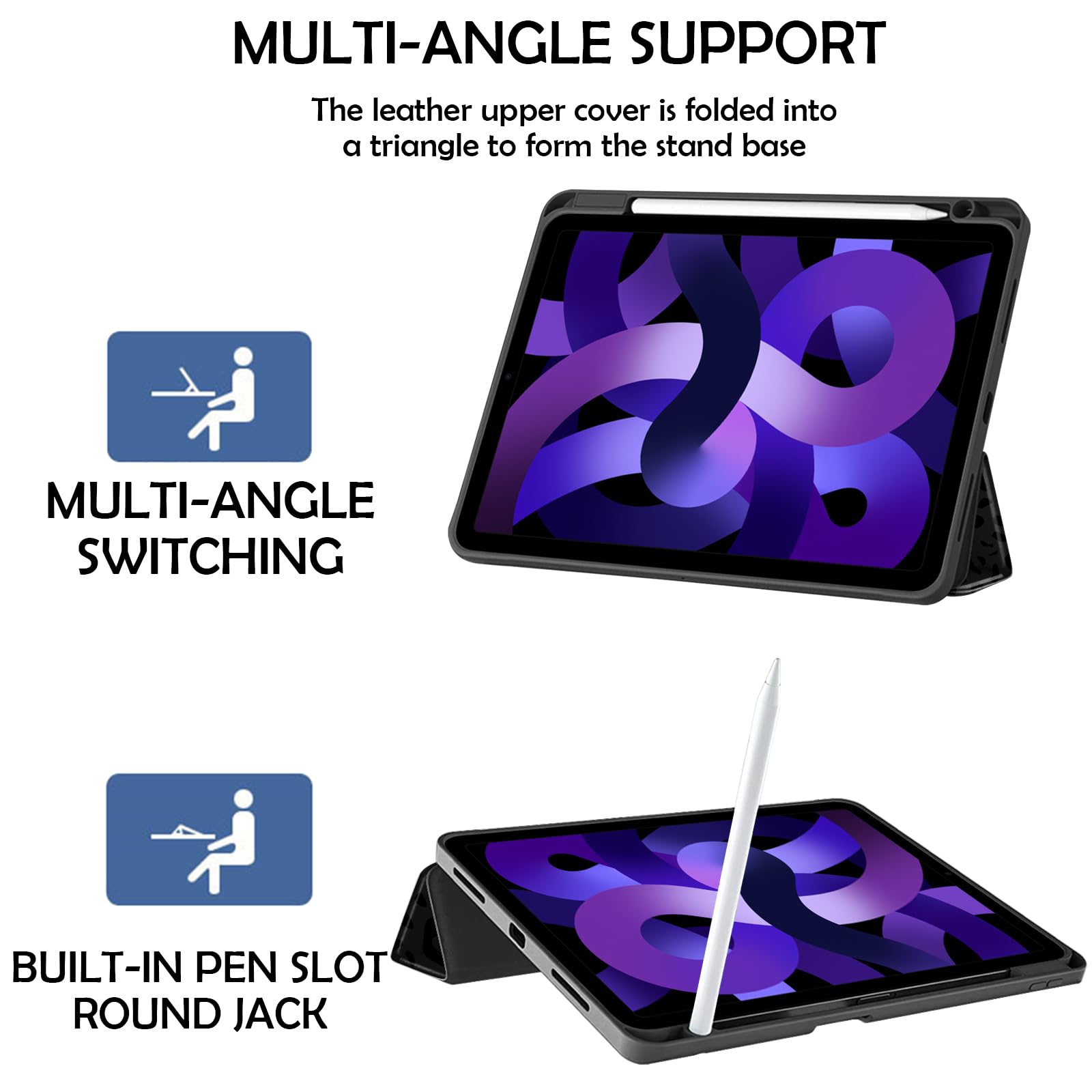 Premium iPad Air Case 11 Inch (M3 2025/M2 2024) & 10.9 Inch (5th/4th Gen 2022/2020) - Shockproof TPU Back Cover with Pencil Holder & Auto Sleep/Wake - Stylish Black Leopard Print - Perfect for Work, School & Travel
