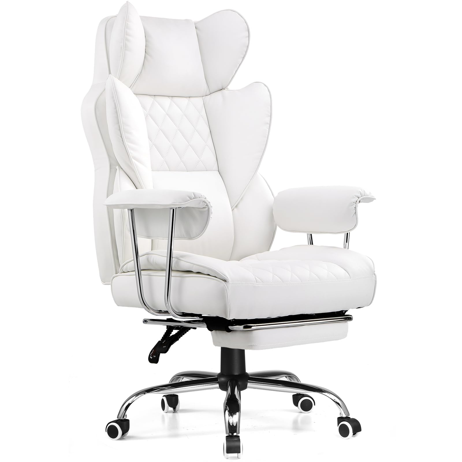COMHOMA Big and Tall Office Chair - High Back Ergonomic Executive Chair with Footrest & Lumbar Support | Premium Leather Gaming Chair with Pocket Spring & Fixed Armrests | Perfect for Home Office, Gaming Setup & Workspaces
