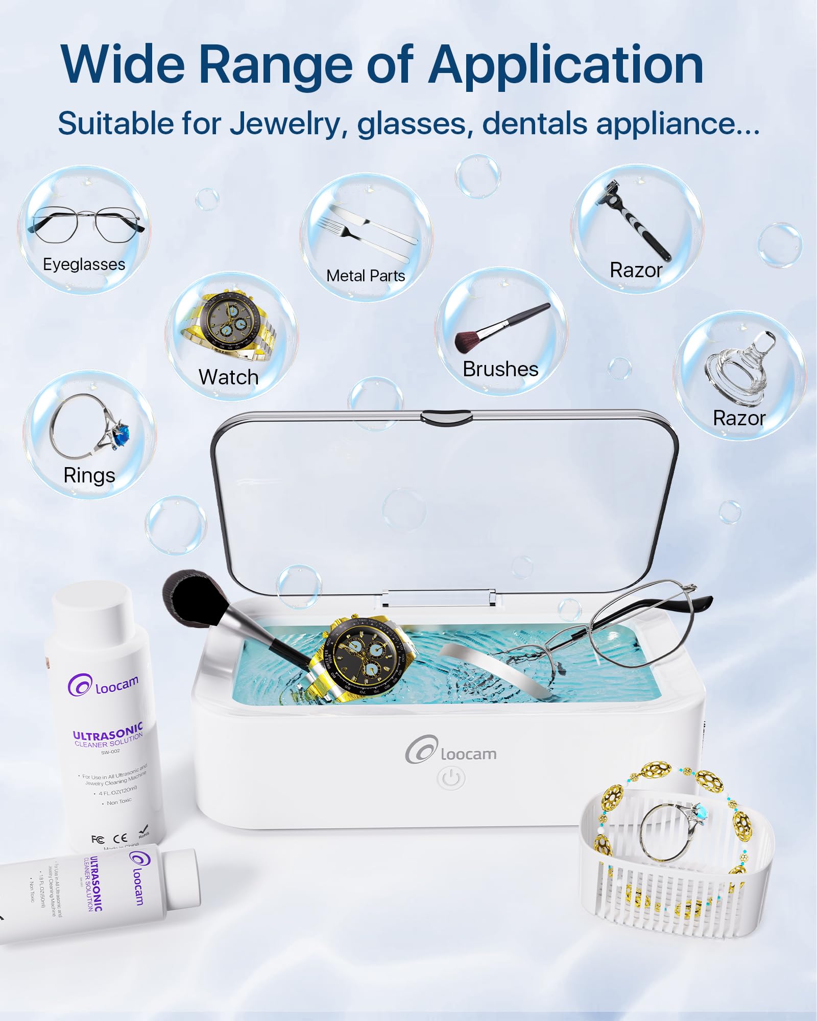 Professional Ultrasonic Jewelry Cleaner Machine with 120ml Cleaning Solution - 600ml/20oz Stainless Steel Tank, 46kHz Frequency for Jewelry, Rings, Watches & Eyeglasses - Perfect for Home, Jewelry Stores & Spa Cleaning Services