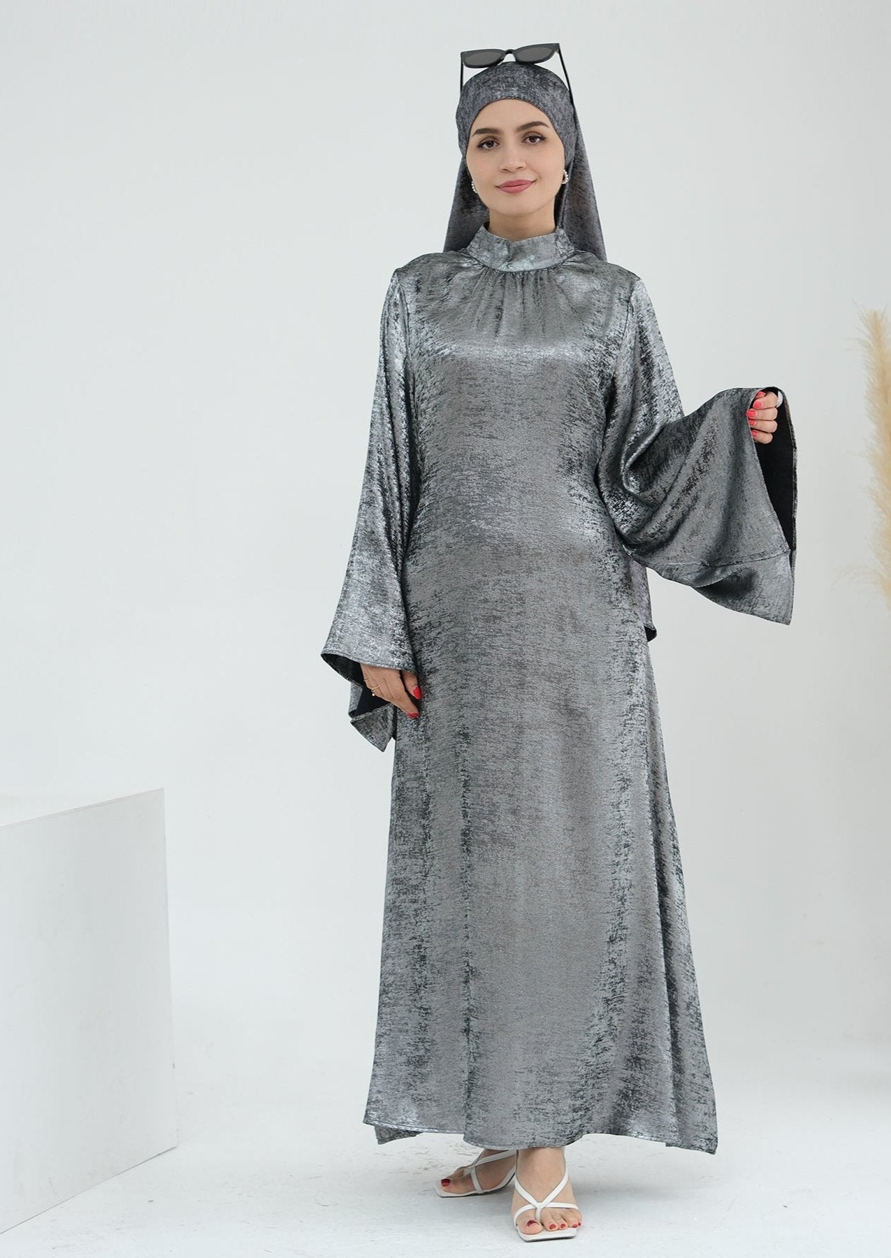 Bailey Shimmer Maxi Dress for Women - Elegant Steel Blue Long Evening Gown with Flowy Skirt | Perfect for Weddings, Parties, and Special Occasions