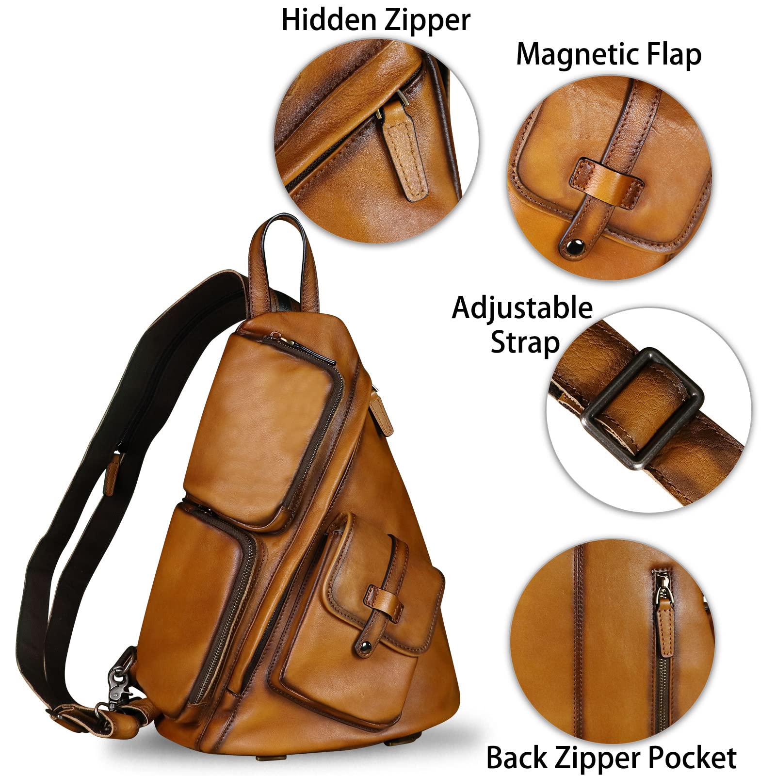 **Genuine Leather Large Sling Bag for Men & Women - Crossbody Chest Shoulder Backpack Purse - Fits iPad & Essentials - Perfect for Travel, Work & Daily Use (Brown)**