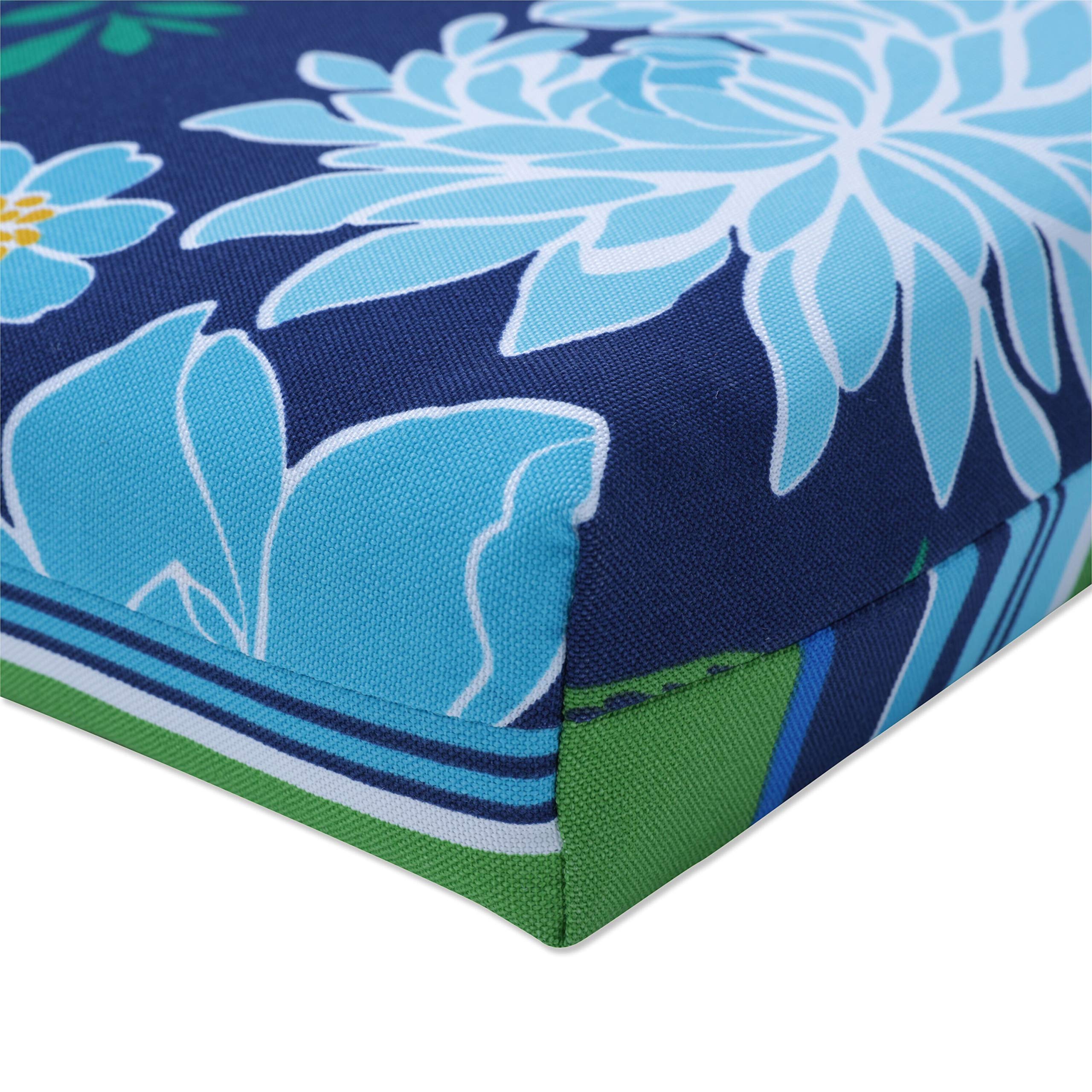 Reversible Floral Stripe Chaise Lounge Cushion - Indoor/Outdoor Split Back Pillow with Ties, Plush Fiber Fill, Weather & Fade Resistant - 72.5