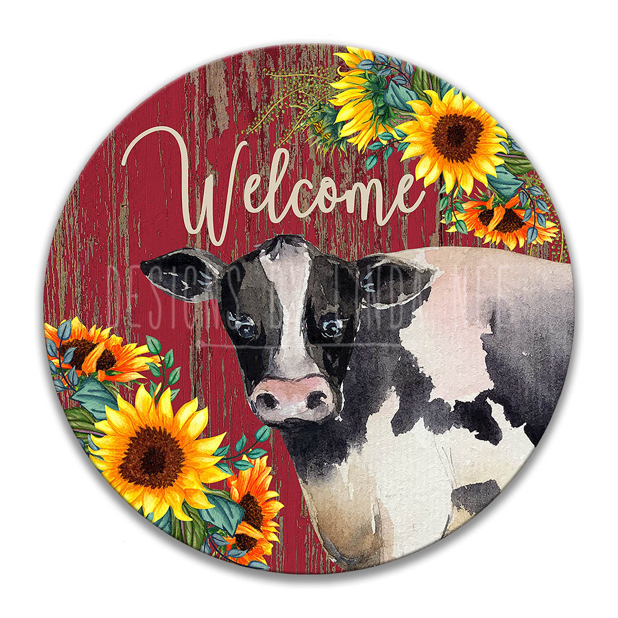 Eeypy Sunflower Cow Sign - Farmhouse Welcome Sign with Wreath Decor for Front Door & Porch - Rustic Farm Decor for Country Homes, Ranch Entryways, and Western-Themed Parties