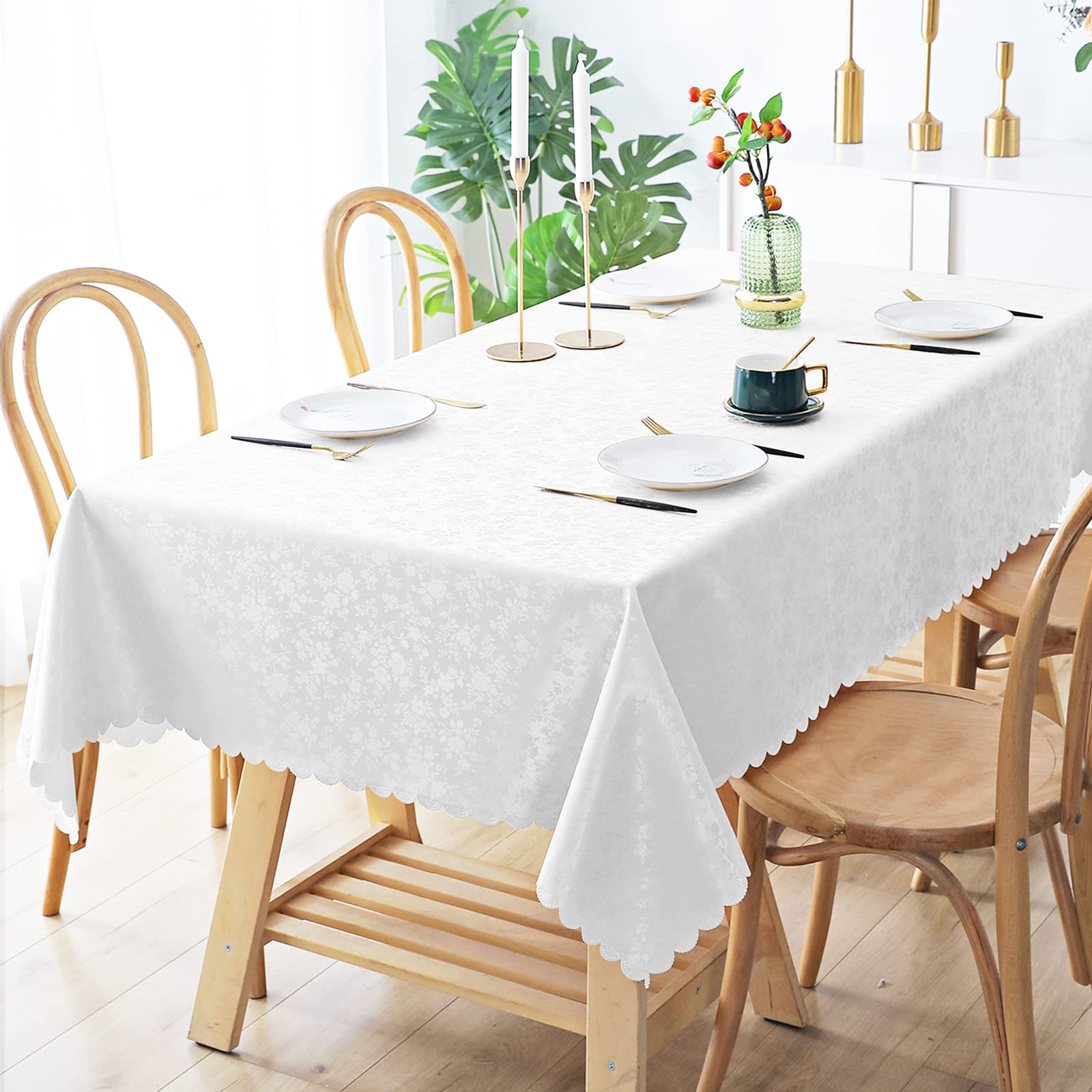 Smiry Heavy Duty Vinyl Tablecloth - Waterproof, Washable, Wipeable Rectangle Table Cover for Kitchen & Dining Room (White, 54