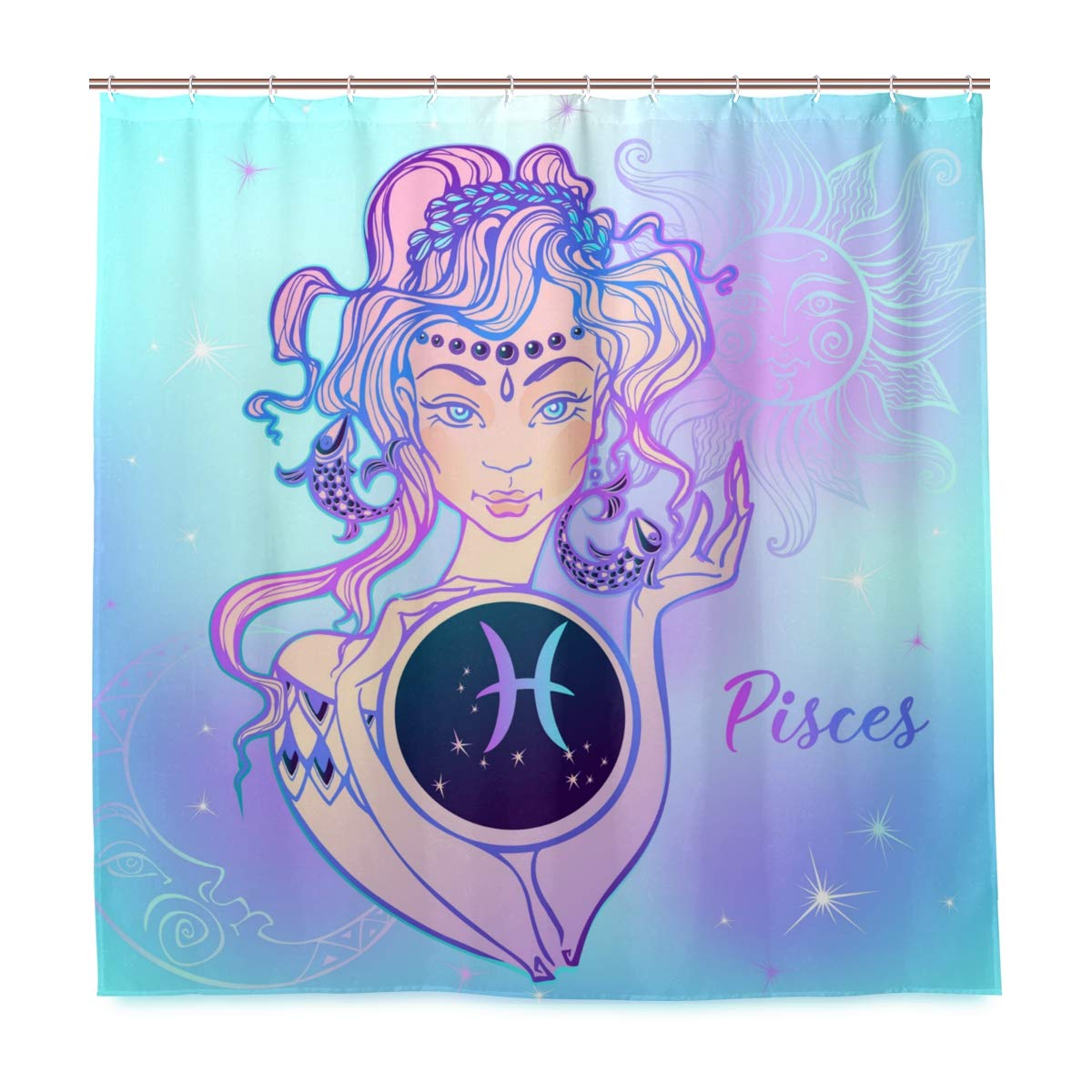 Zodiac Pisces Waterproof Shower Curtain 72x72 Inches - Bathroom Decor with Hooks, Durable Fabric for Camping & Home Use | Perfect for Bathrooms, RVs, and Outdoor Showers
