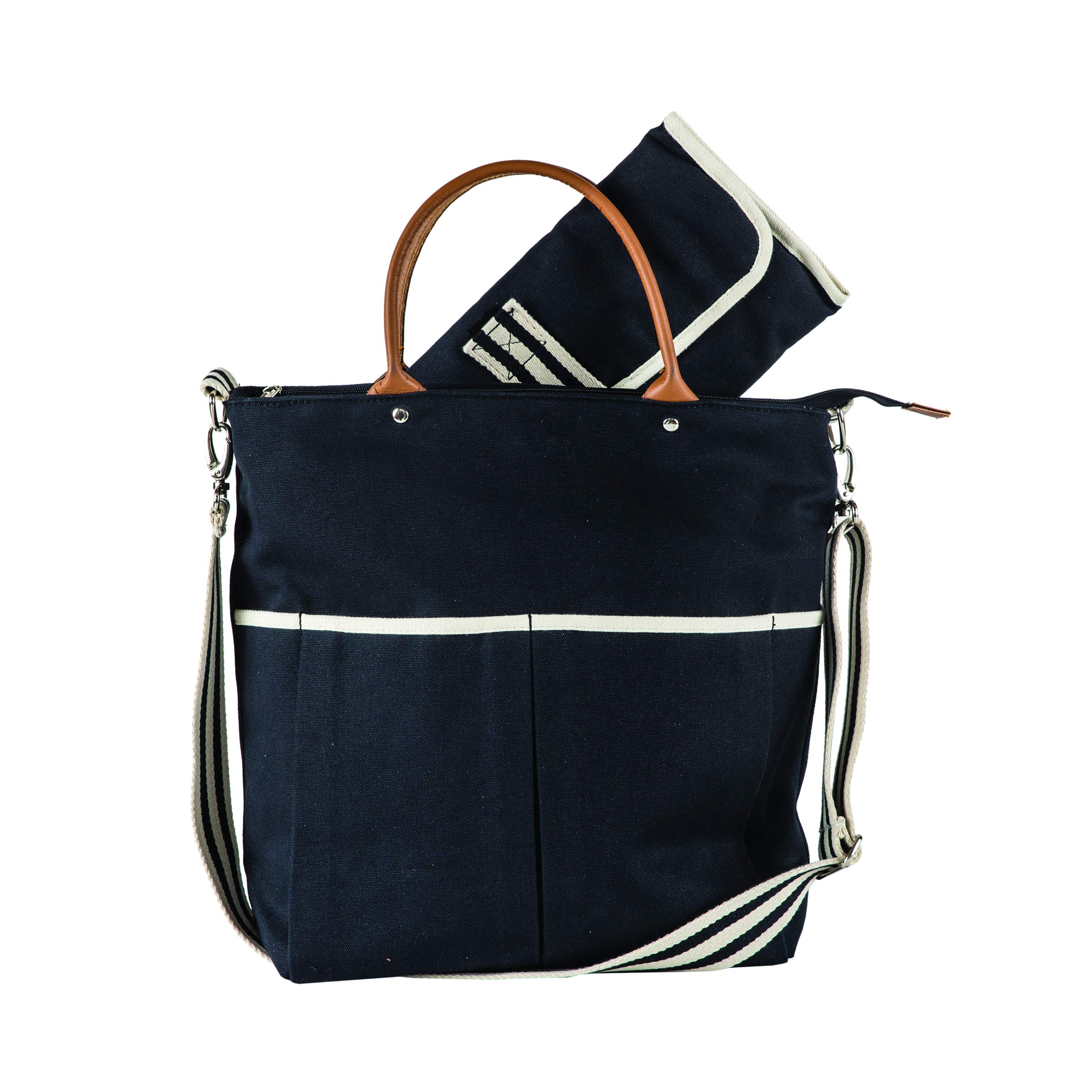 Multi-Pocket Canvas Diaper Bag Tote with Changing Pad - Durable Web Handles & Adjustable Shoulder Strap - Perfect for Baby Essentials, Travel & On-the-Go Parents