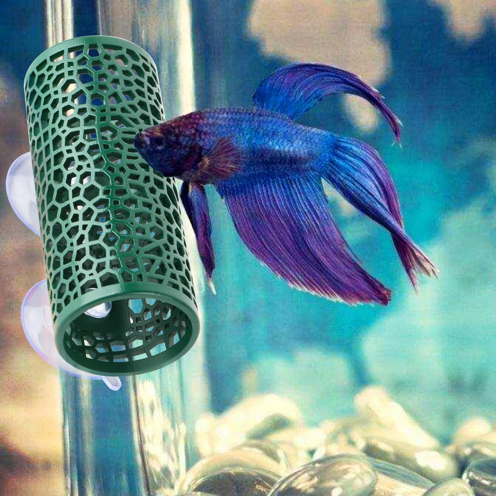 Abizoo Dark Green Hollow Betta Fish Tunnel & Reptile Hide - Safe Aquarium Decor for Fish Tanks, Terrariums - Perfect for Betta Fish Enrichment and Reptile Hiding