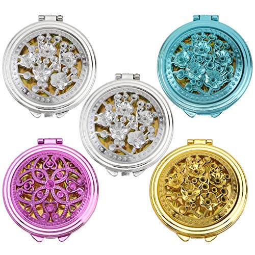 FRCOLOR 5-Piece Hollow-Out Pattern Portable Folding Makeup Mirror - Double-Sided Compact Mirror for Girls, Home & Bedroom Use - Perfect for Travel, Purse & Vanity Organizer