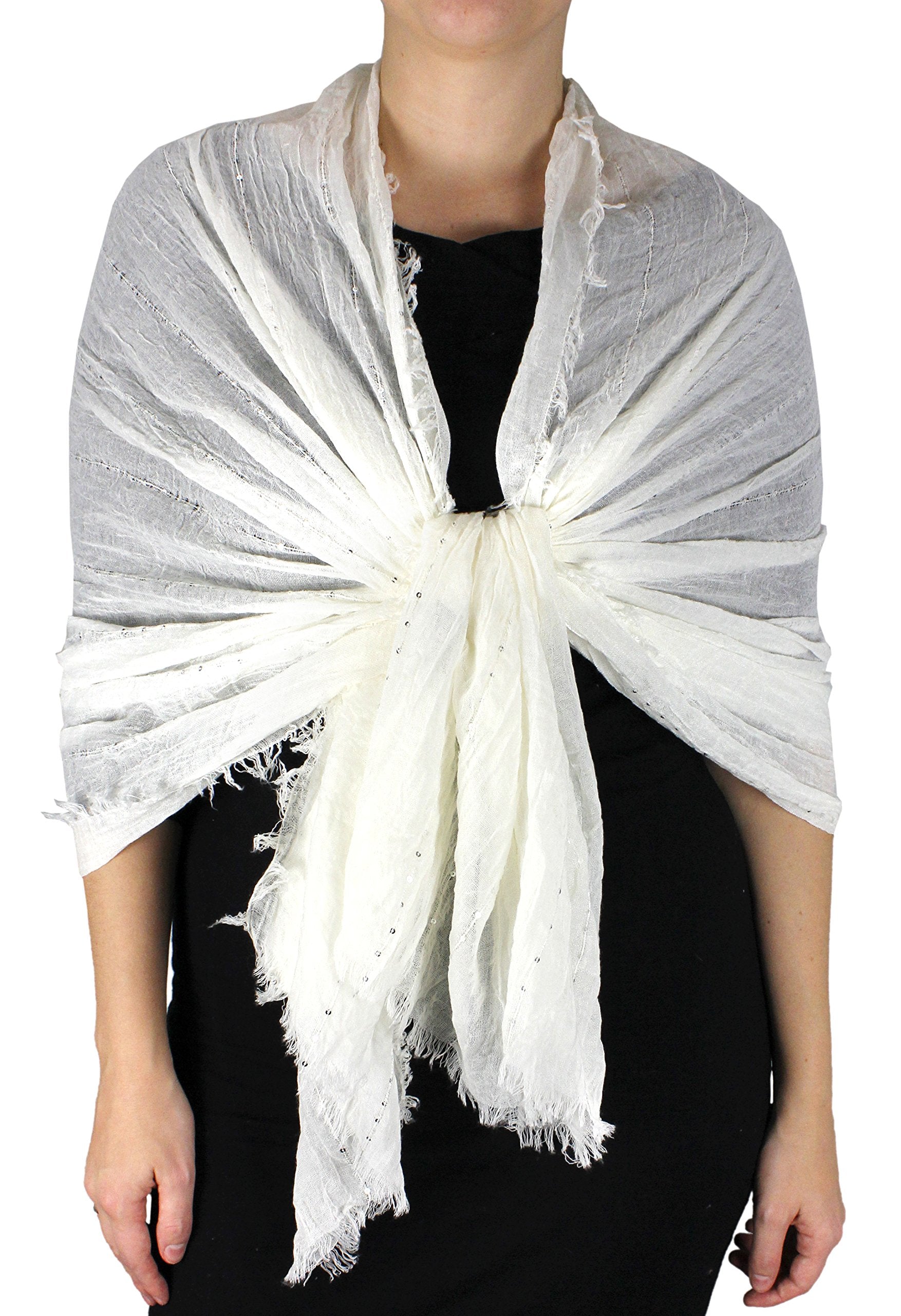 Sparkly Sequin Bohemian Sheer Woven Knit Fringe Scarf for Women - Perfect for Parties, Festivals & Holiday Outfits