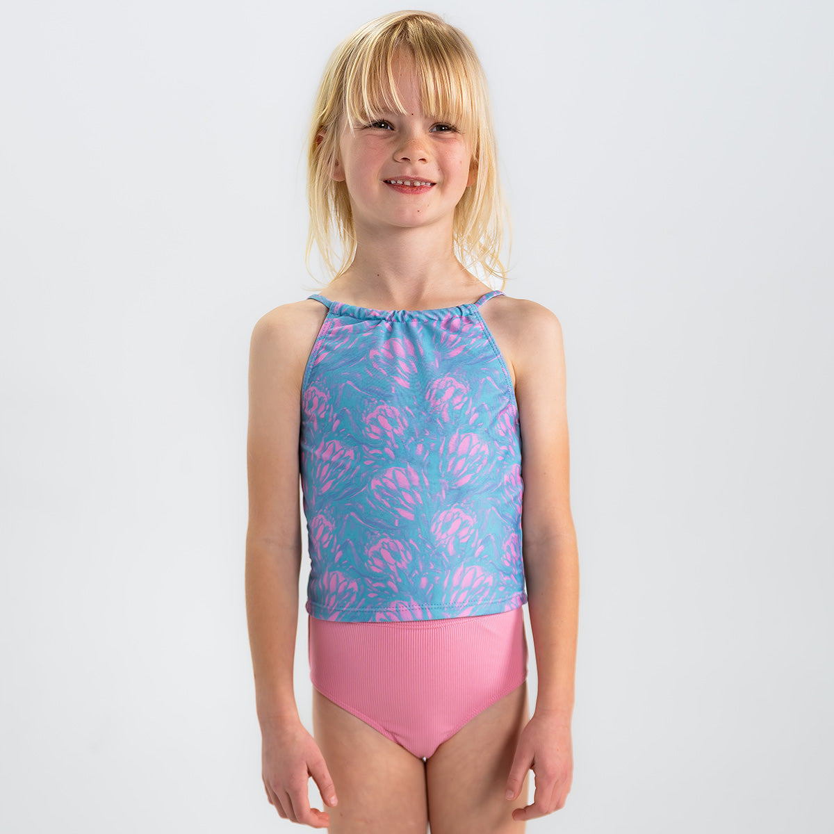 Girls High Neck Crop Tankini Top - Stylish Swimwear for Beach, Pool & Summer Activities