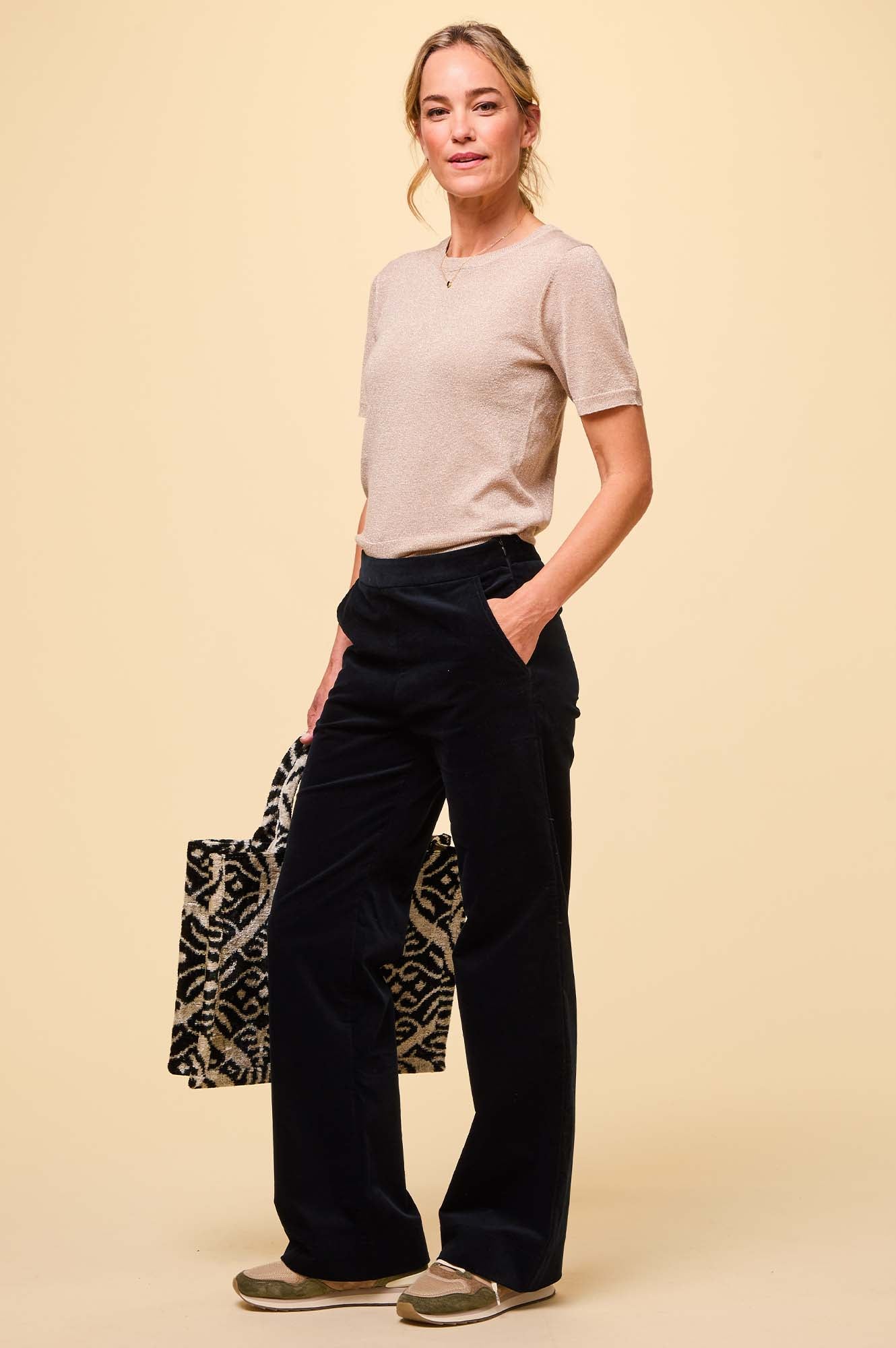 Juliette Cotton Stretch Velvet Pants for Women - Soft & Comfortable High Waist Trousers in Black | Perfect for Office, Party & Casual Wear
