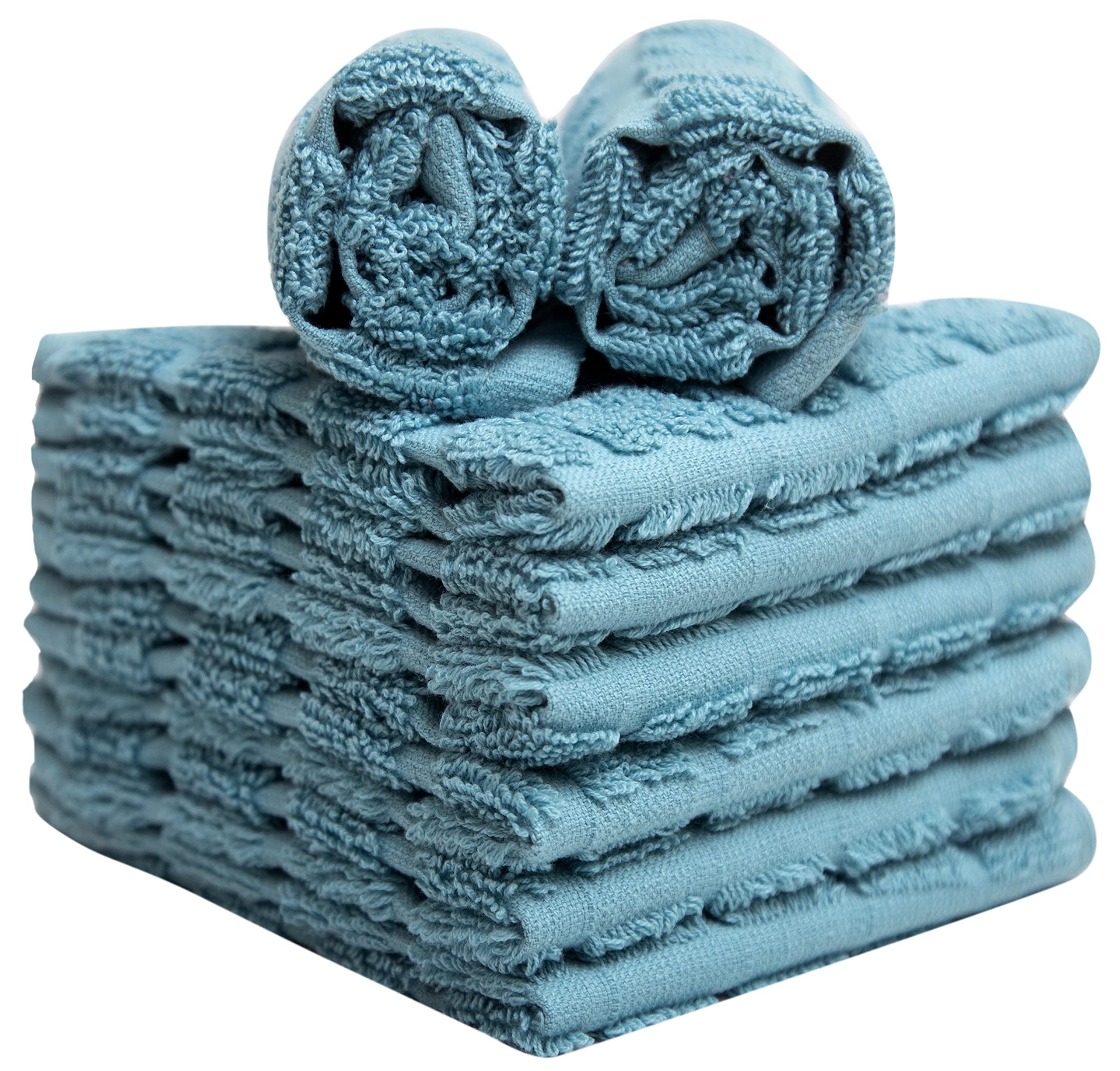 Premium Cotton Kitchen Dishcloths (12”x12” 8 Pack) – Ultra Absorbent 420 GSM Dish Towels for Washing Dishes, Cleaning & Drying – Aqua Check Design for Modern Kitchens