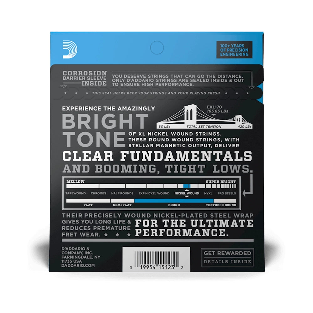 D'Addario EXL170 Nickel Wound Electric Bass Strings - Bright Round Wound for Enhanced Tone & Durability | Perfect for Rock, Jazz & Studio Recording