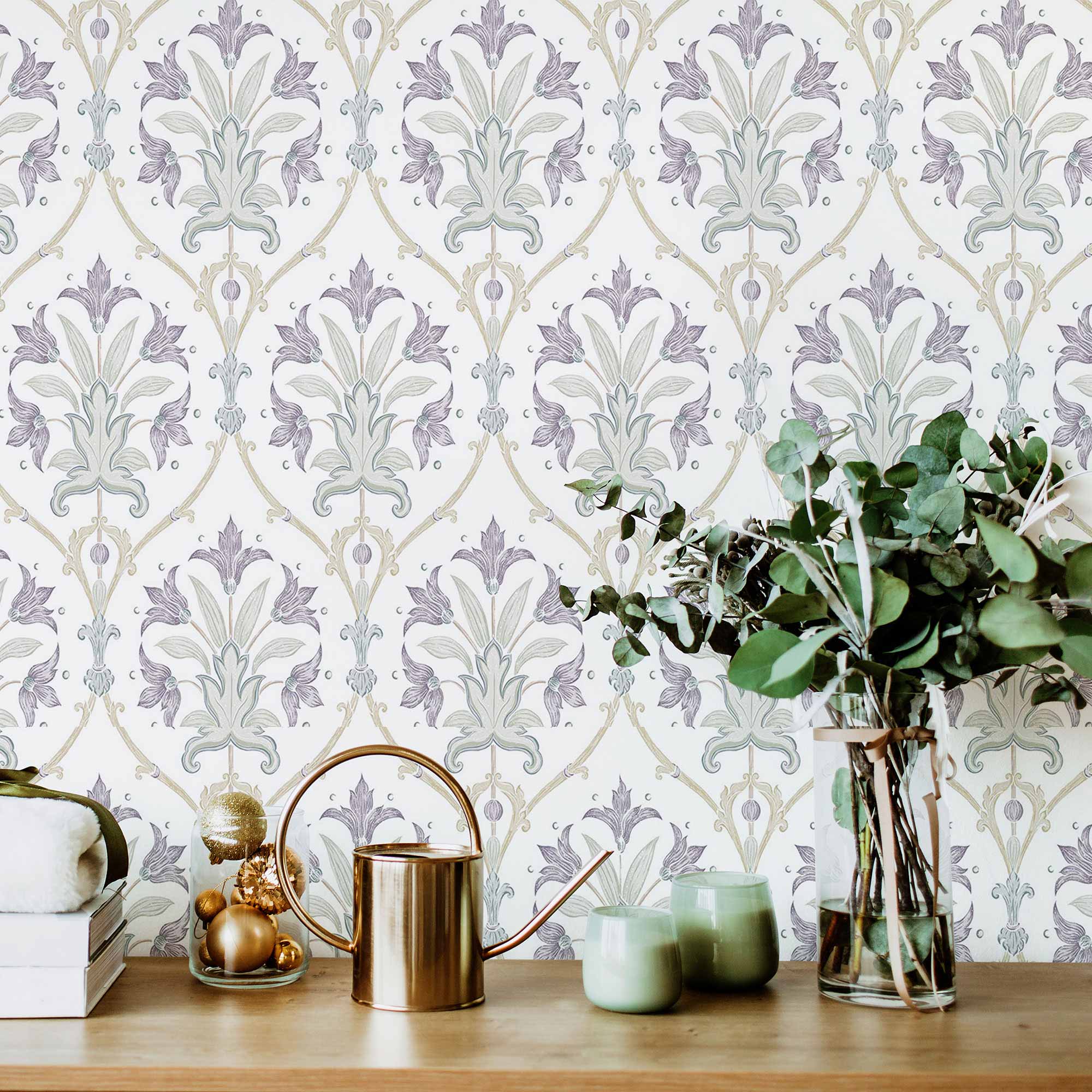 Purple Flowers Peel and Stick Removable Wallpaper - Self-Adhesive Decorative Wall Covering for Bedroom, Living Room & Home Decor