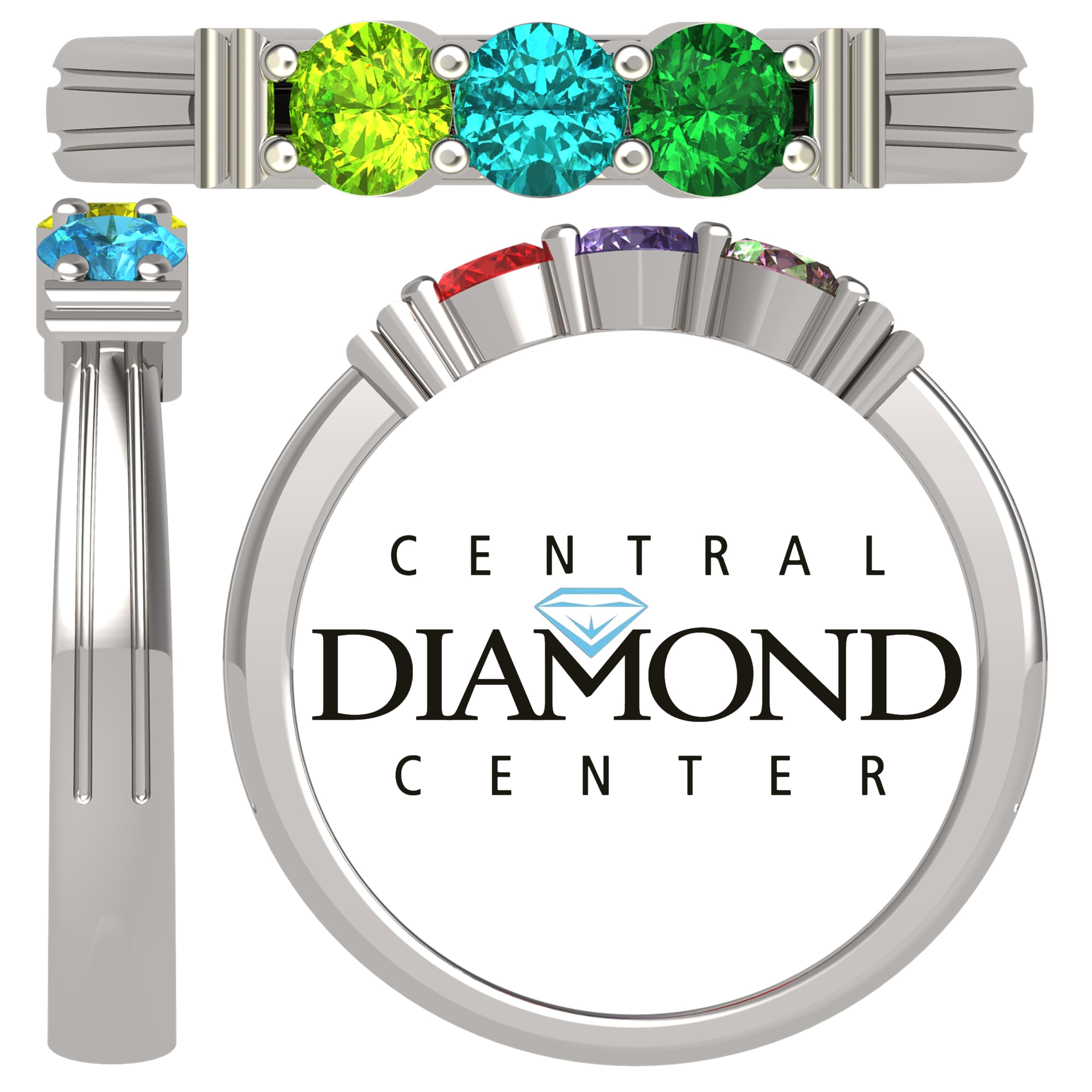 Central Diamond Center Shared Prong Mother's Birthstone Family Ring - 1 to 6 Simulated Gemstones in Sterling Silver, 10K or 14K Gold - Perfect for Mother's Day Gifts, Anniversary Presents & Family Keepsakes