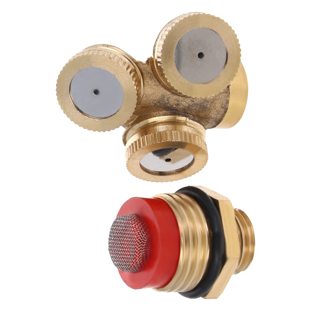 1/2 Inch BSPF Brass Misting Nozzles - Low Pressure 3 Hole Garden Sprinkler Heads with Filter Mesh - Perfect for Patio Cooling, Lawn Irrigation, Dust Control & Outdoor Landscaping (2 Pack)