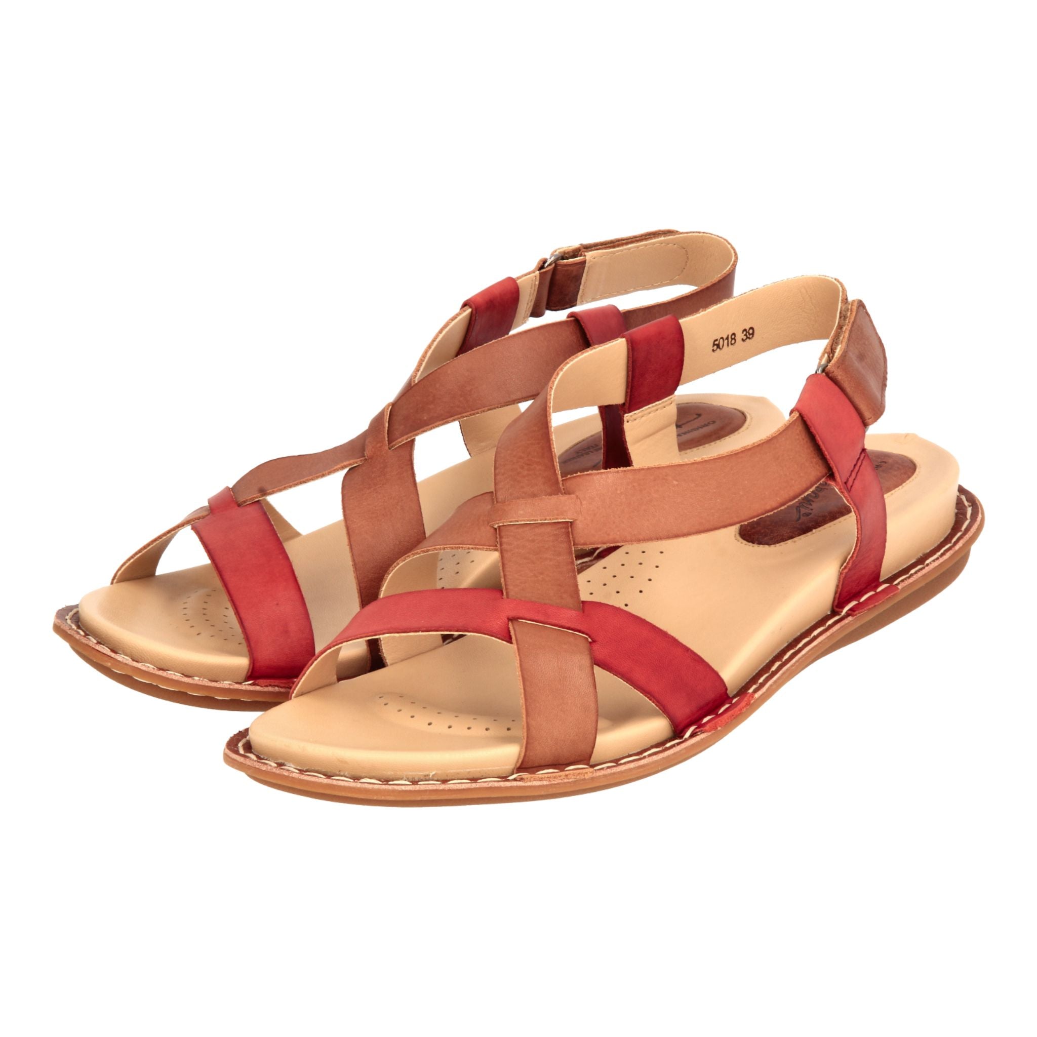 Barani Camel Multi Leather Sandals for Women - Comfortable Cross Strap Design - Perfect for Beach, Vacation & Summer Outfits